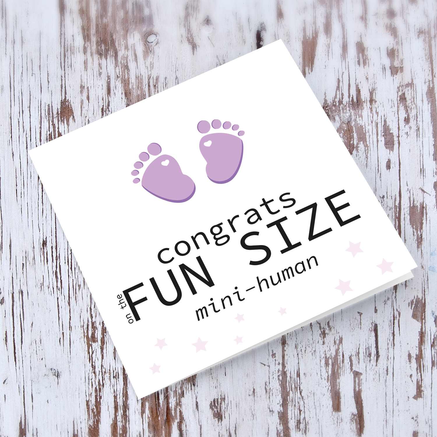 Pink/purple Footprint new born card for girls in English