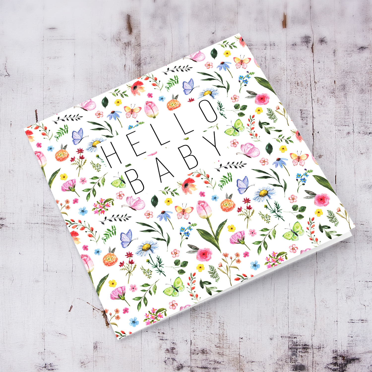 Hello baby floral new born card for girls in English