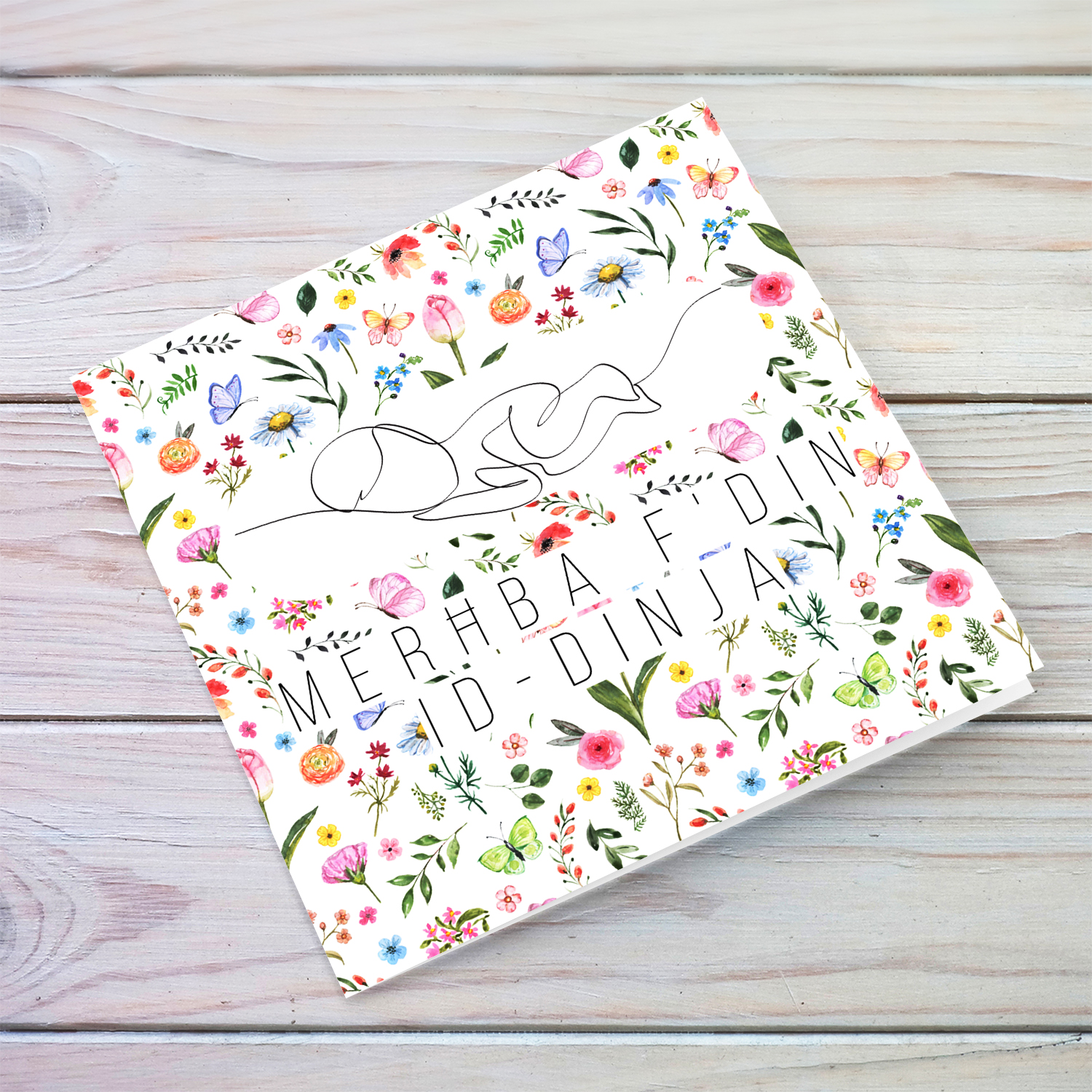 Hello baby floral new born card with line art baby for girls in Maltese