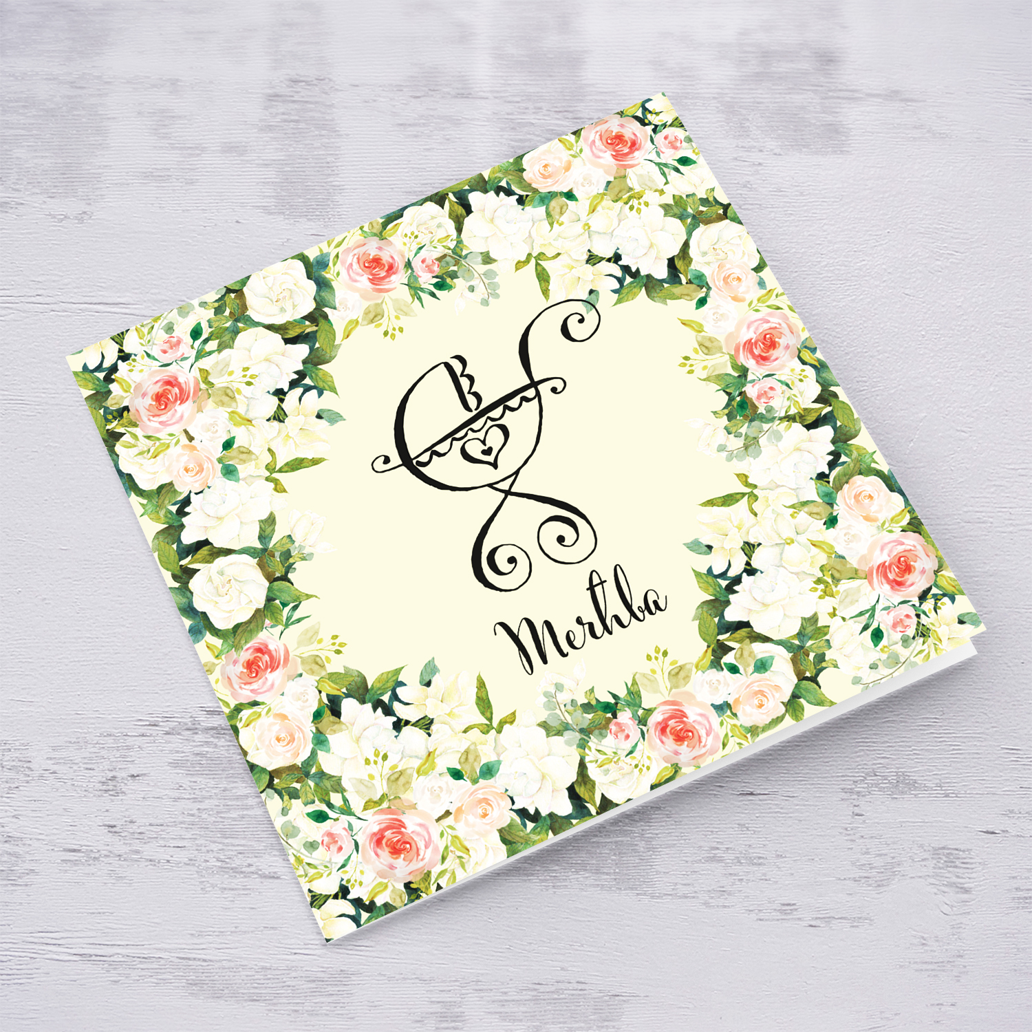 Light colour flowers new born card for girls with cute pram in Maltese  