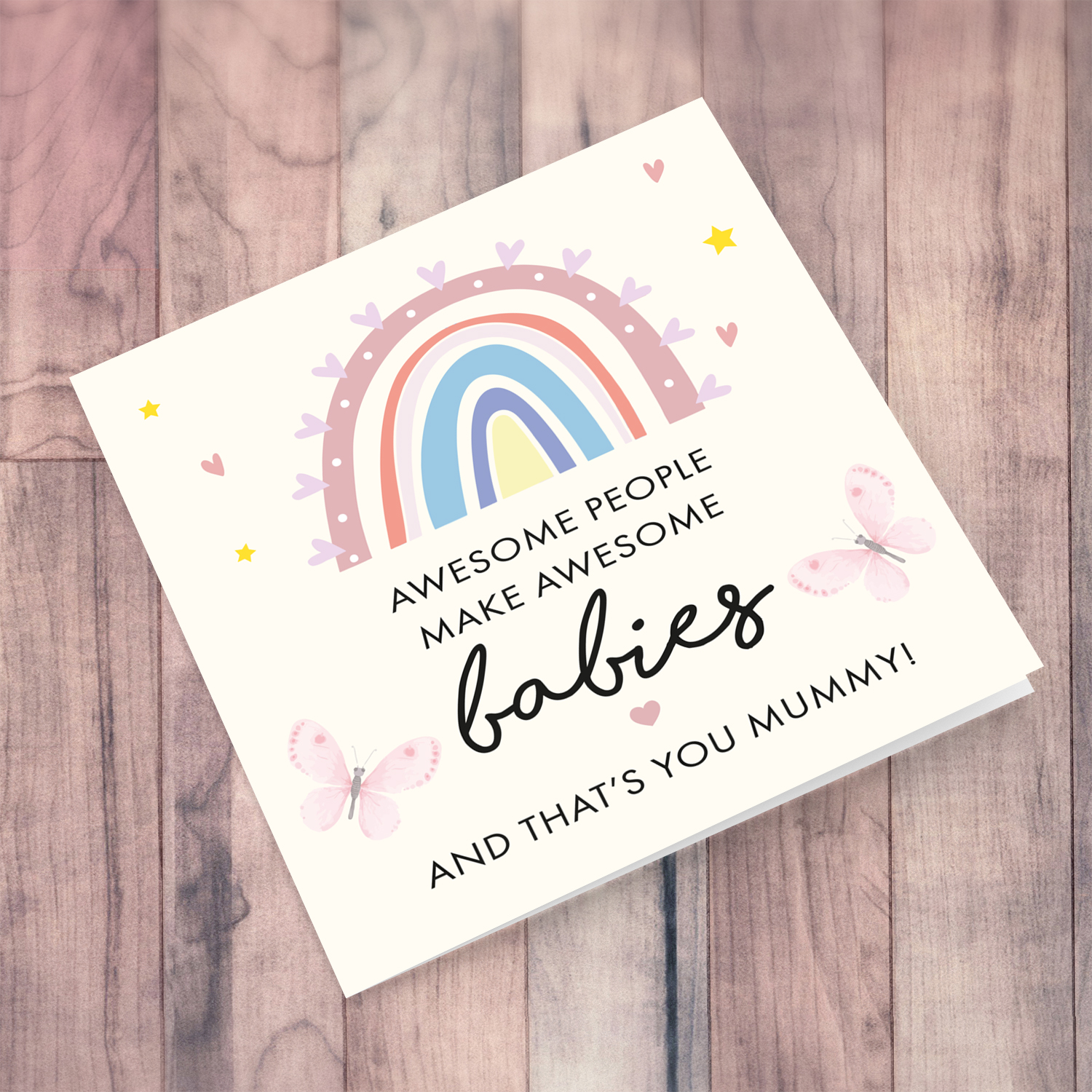 Rainbow themed with butterflies new born card for mother