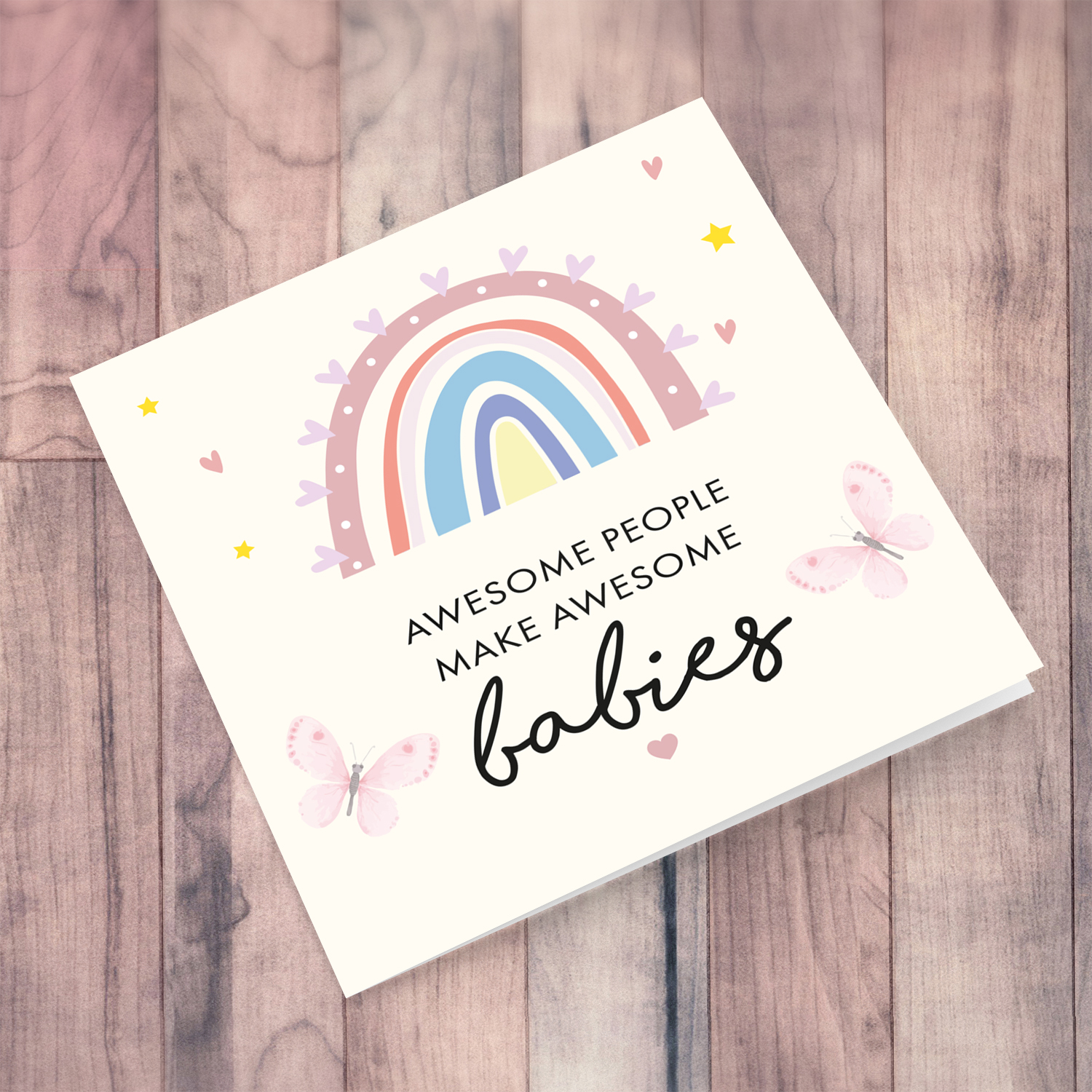 Rainbow themed new born card for parents in English