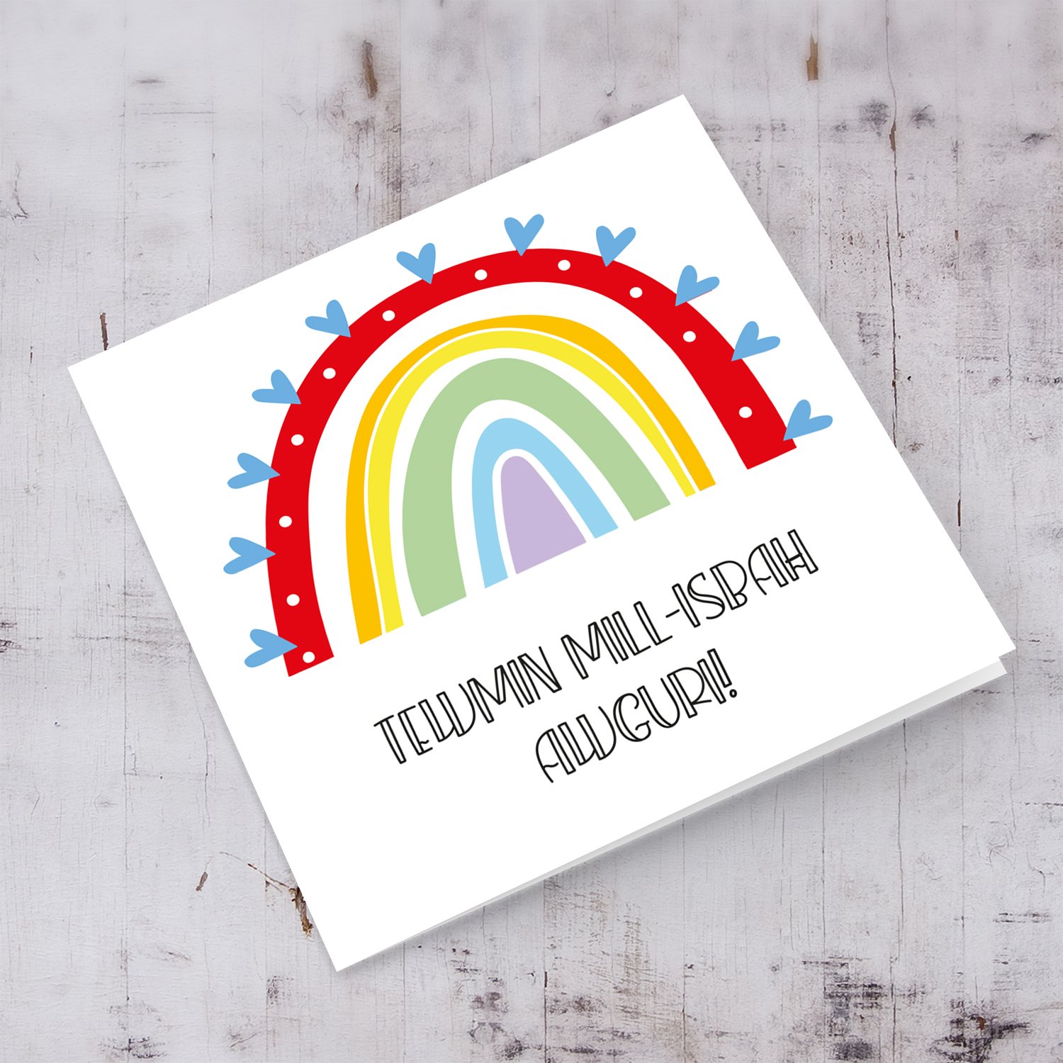Rainbow themed new born card for twins in Maltese