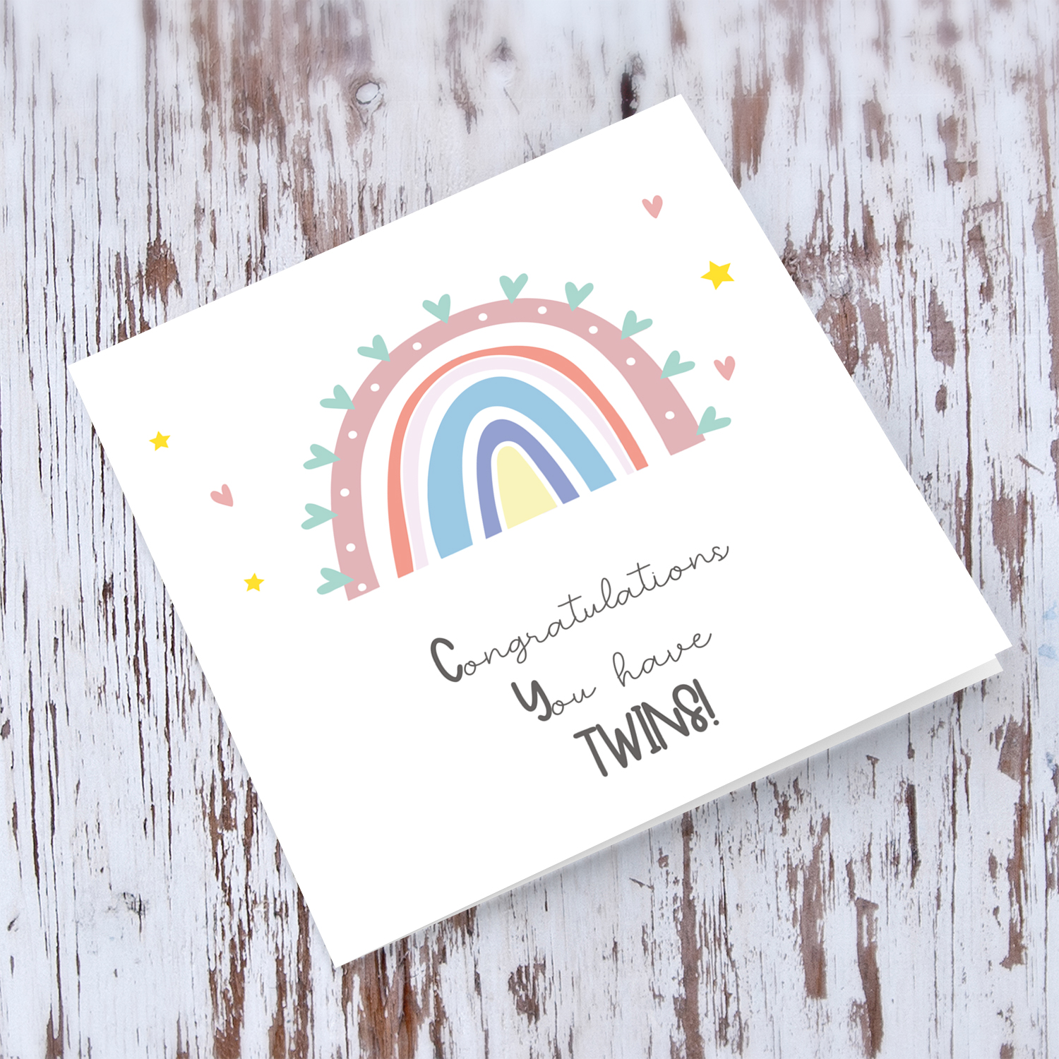 Rainbow themed new born card for twins in English