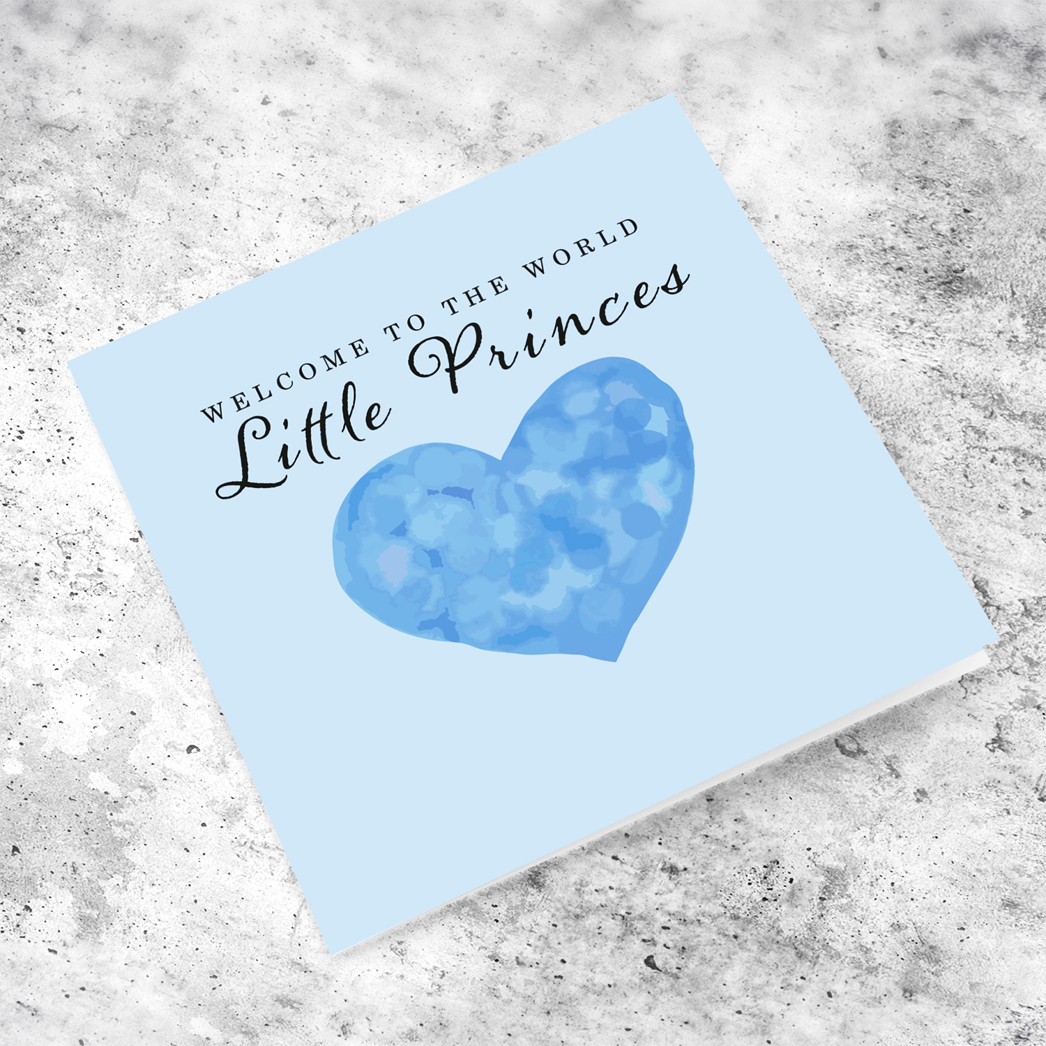 A new born card (for TWINS) in blue background with a cute blue watercolour heart - to a little princes in English