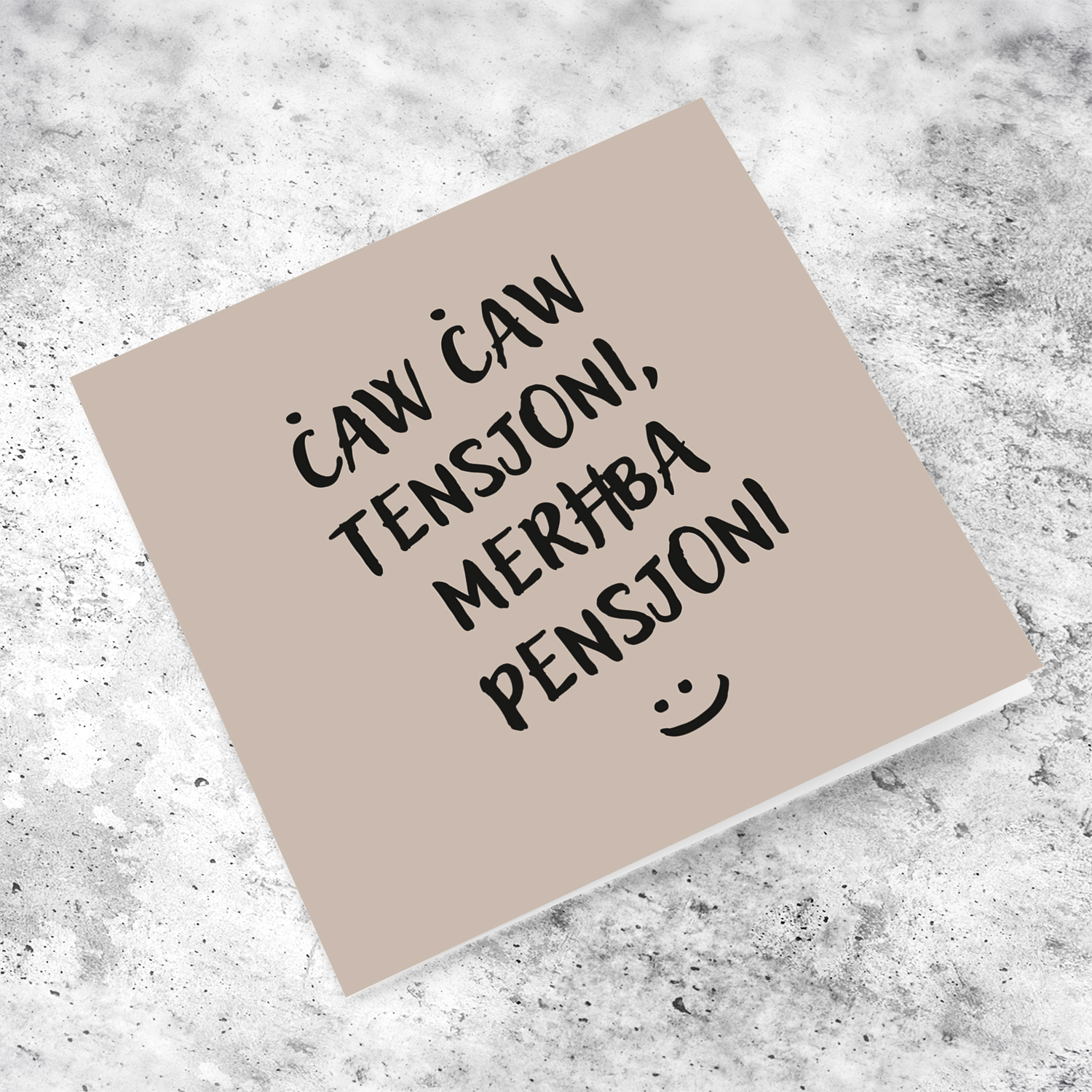 Retirement card in a plain background and black text in Maltese