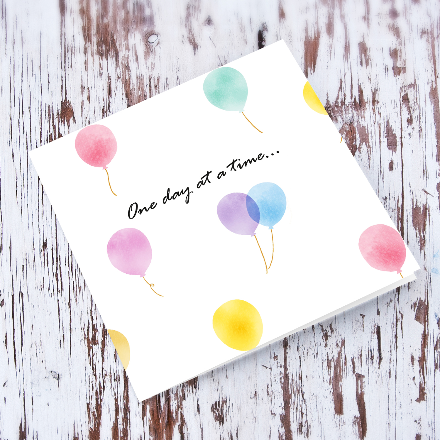 Colourful balloons minimalst card - One day at a time in English (Blank message)