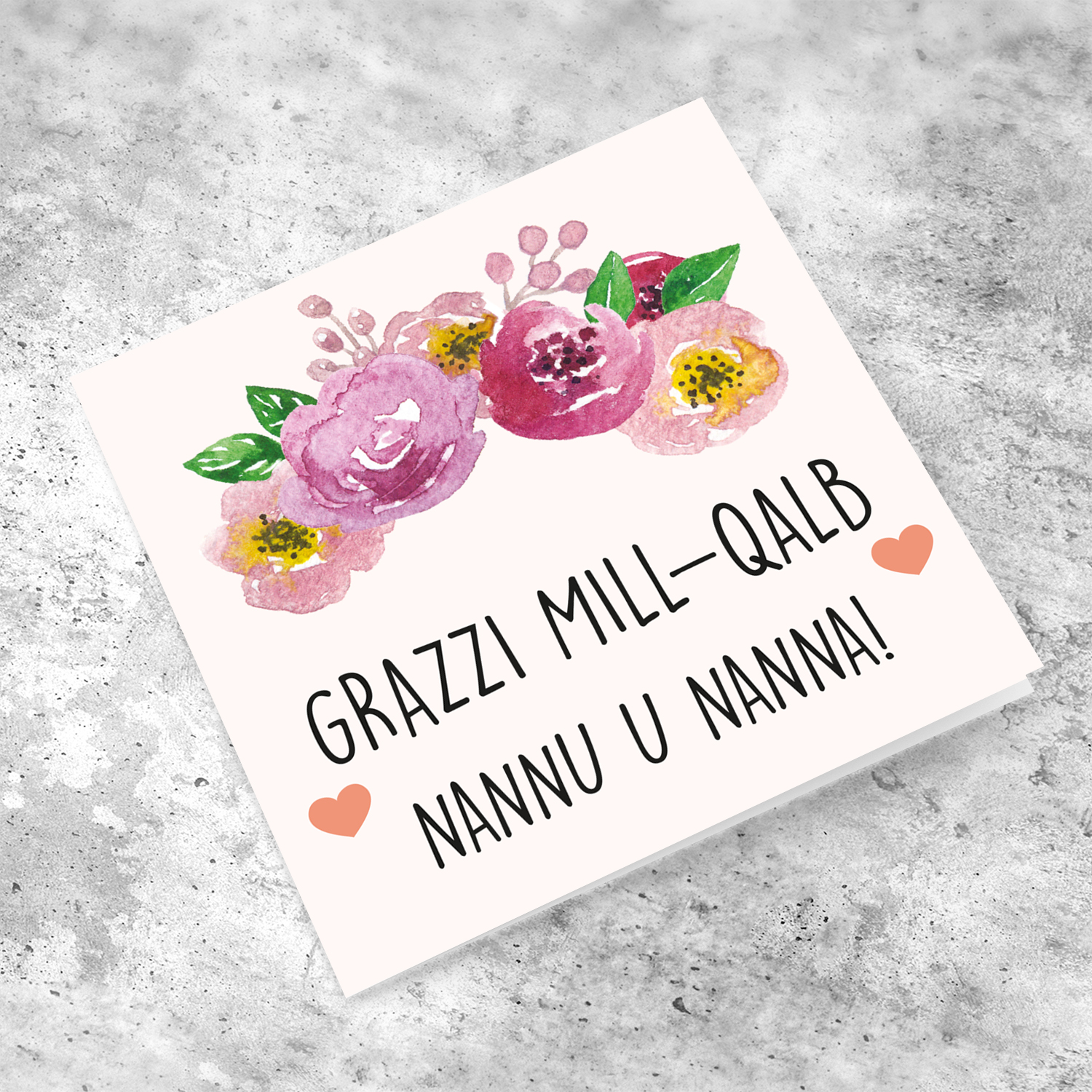 Floral wreath thank you card for Grandparents in Maltese (Inside message in plural)
