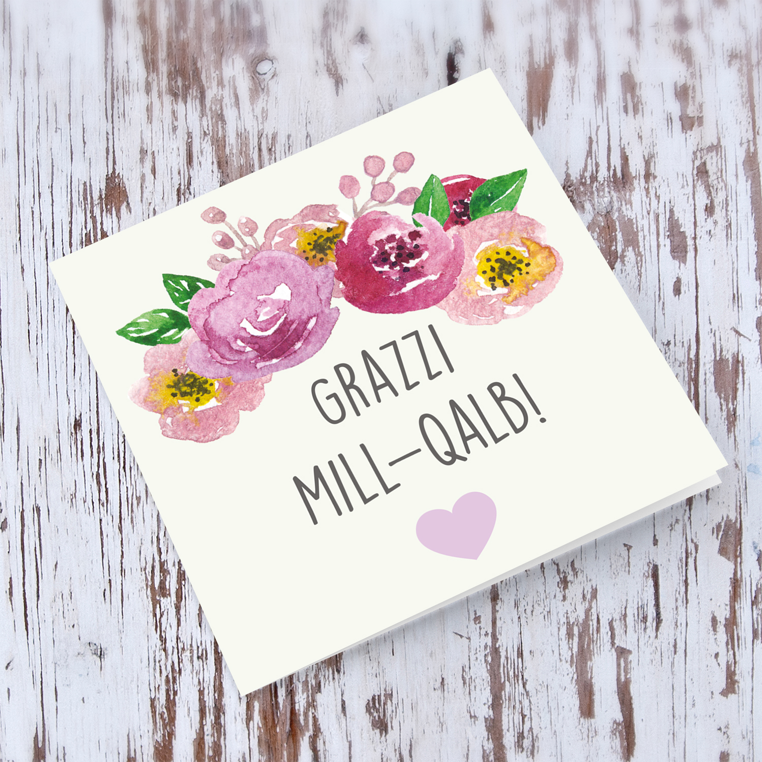 Floral wreath thank you card in Maltese