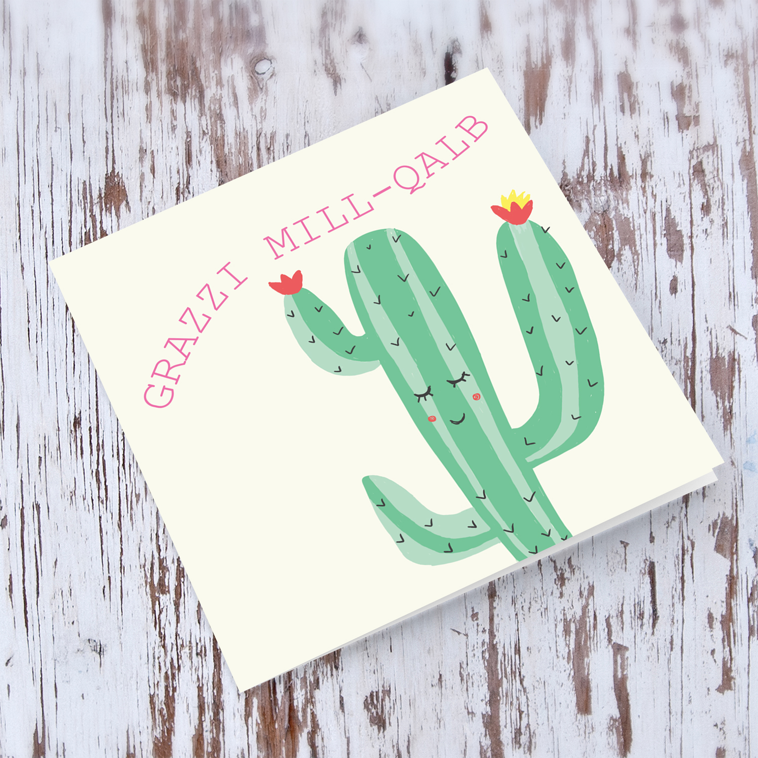 Cactus themed thank you card in Maltese