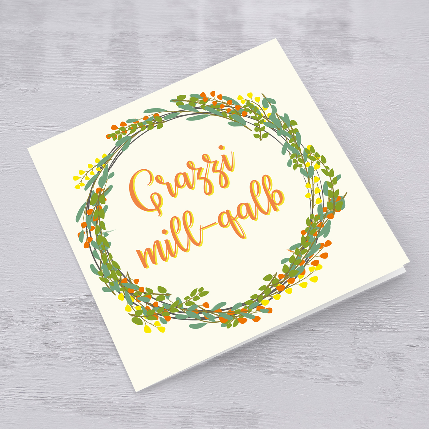 Orange and yellow wreath thank you card in Maltese