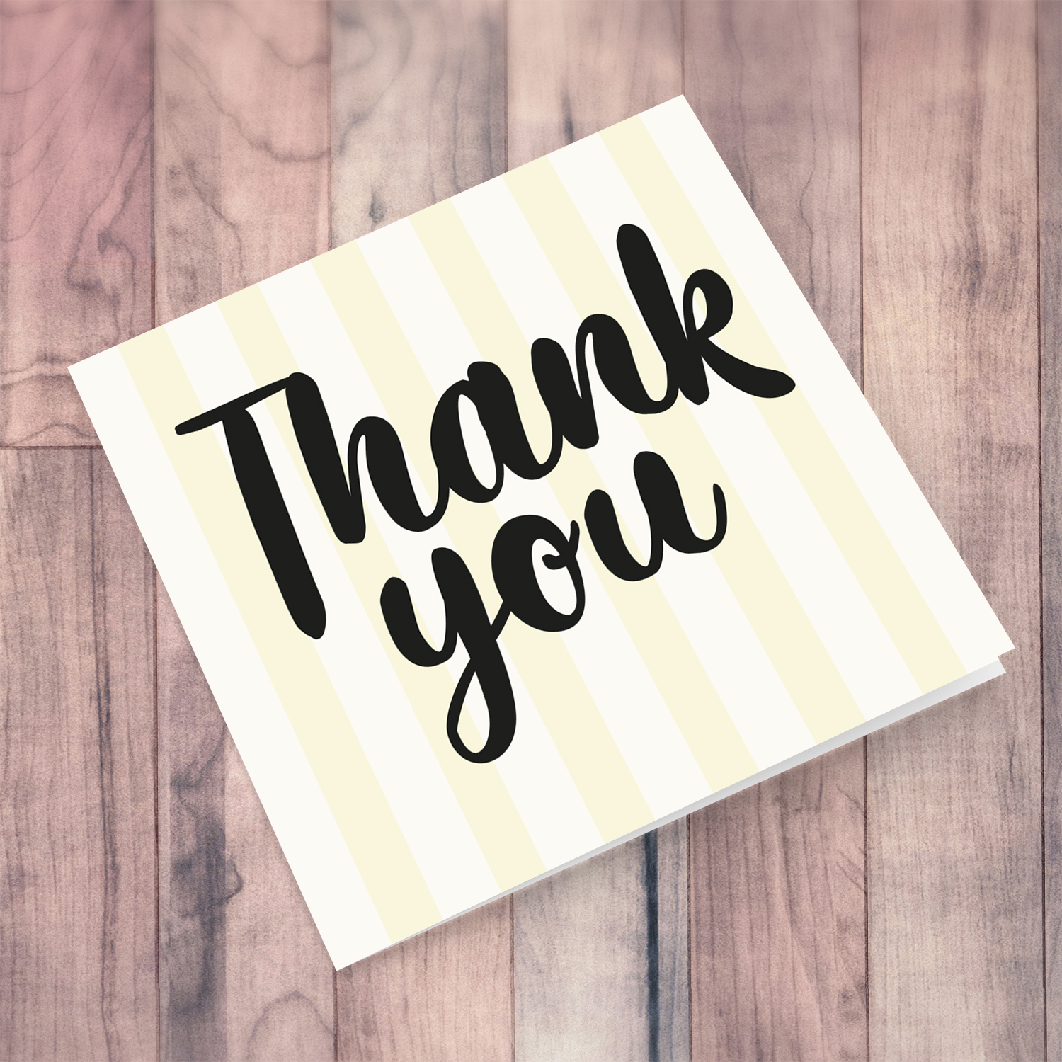 Off white and light yellow striped background thank you card in English