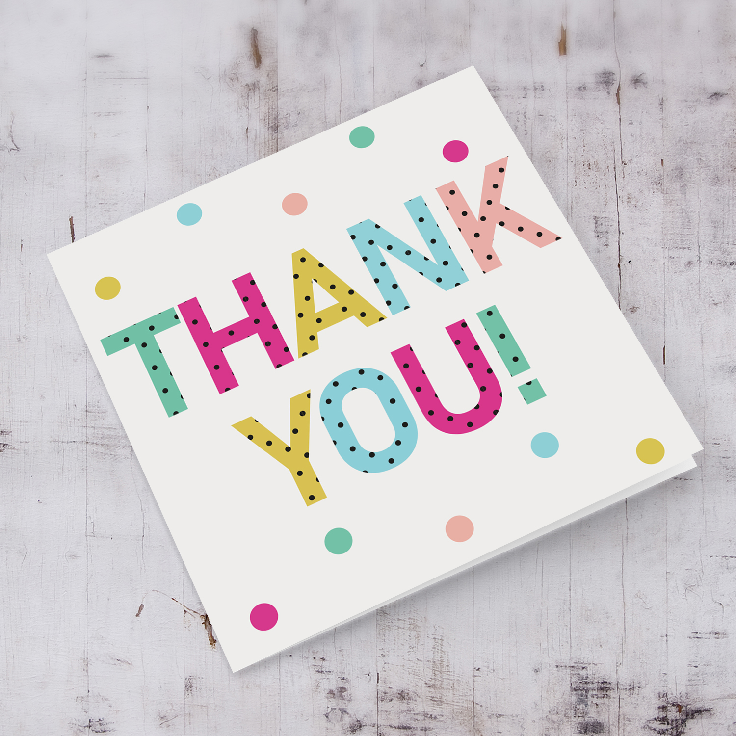 Colourful text with polka dots - Thank you card in English