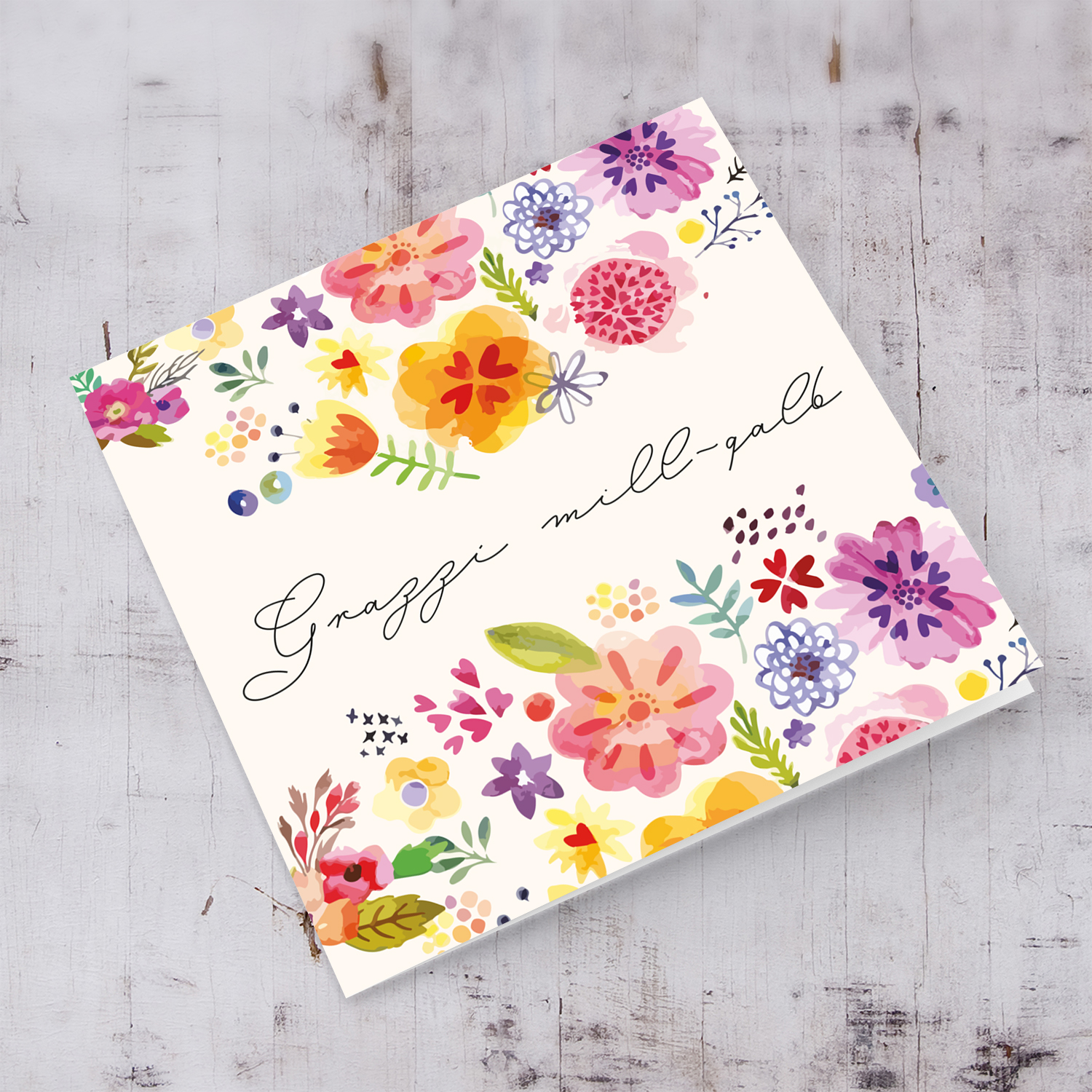 Colourful floral thank you card in Maltese 