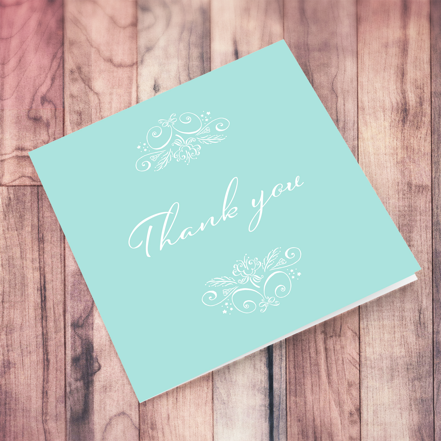 Elegant unisex thank you card in neutral colour and white decor and text in English (Blank message on the inside)