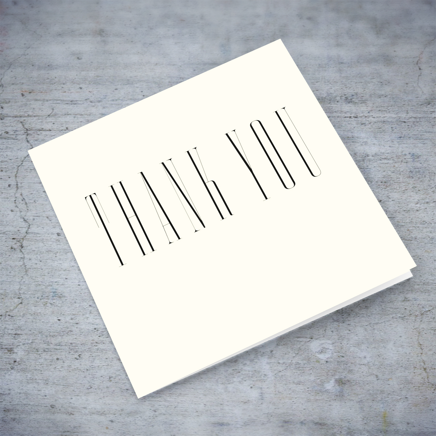 Minimalist text "thank you" card in black text and cream background in English (blank message)