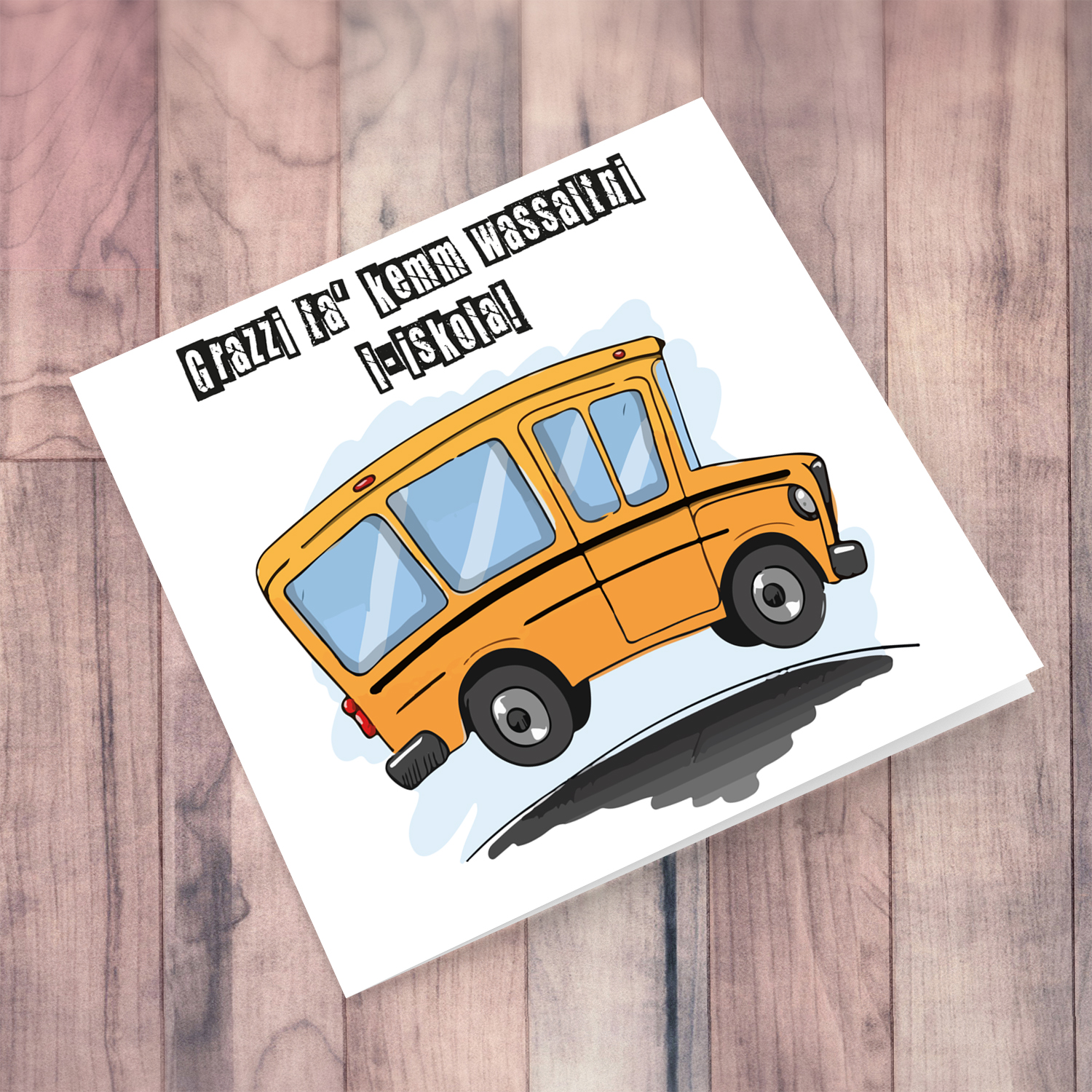 School Van themed thank you card for driver in Maltese