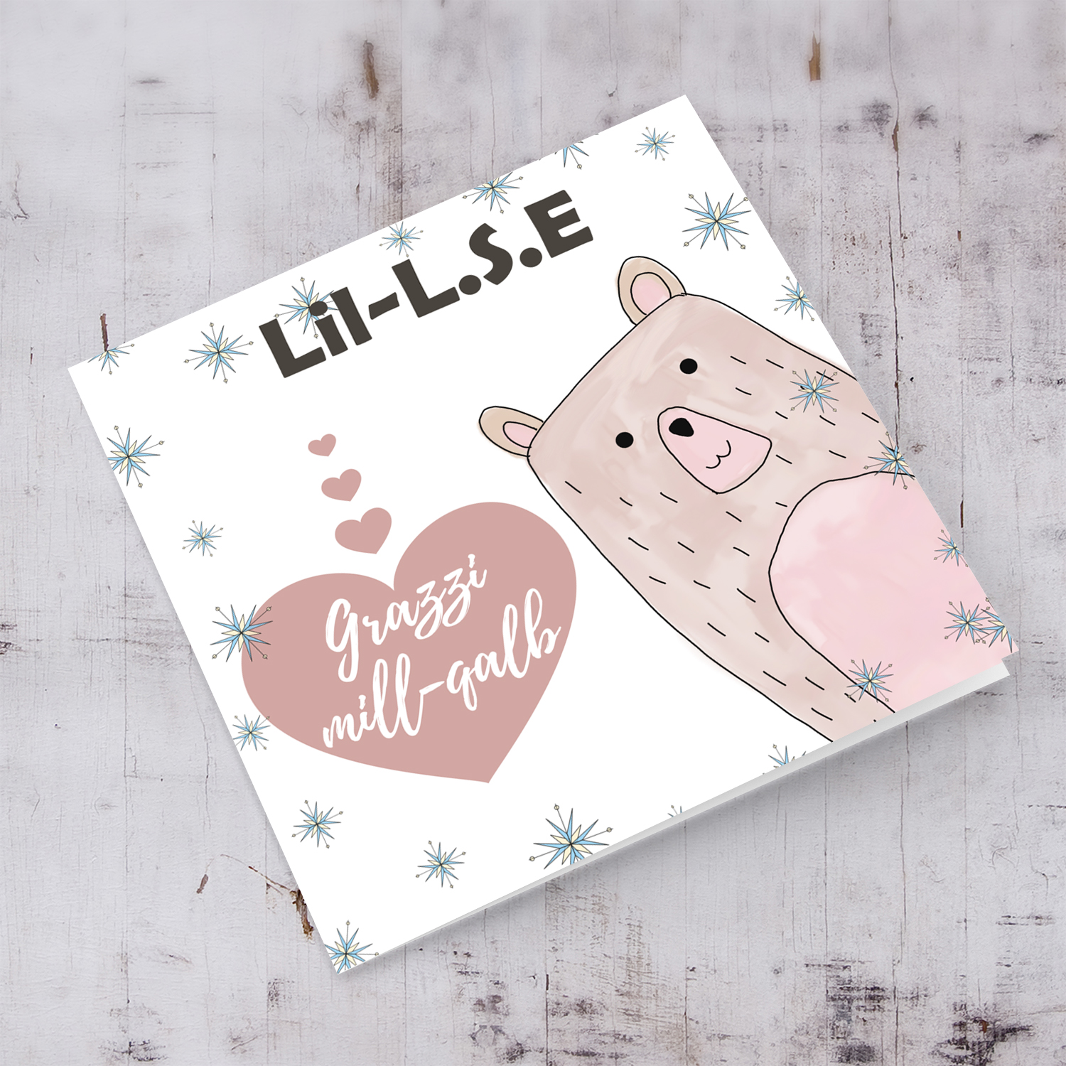 Bear themed thank you card for LSE in Maltese