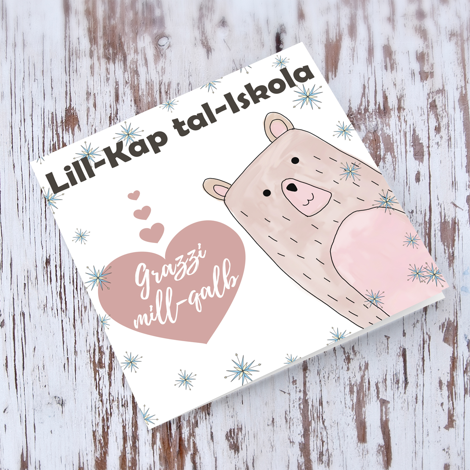 Bear themed thank you card for Head of School in Maltese