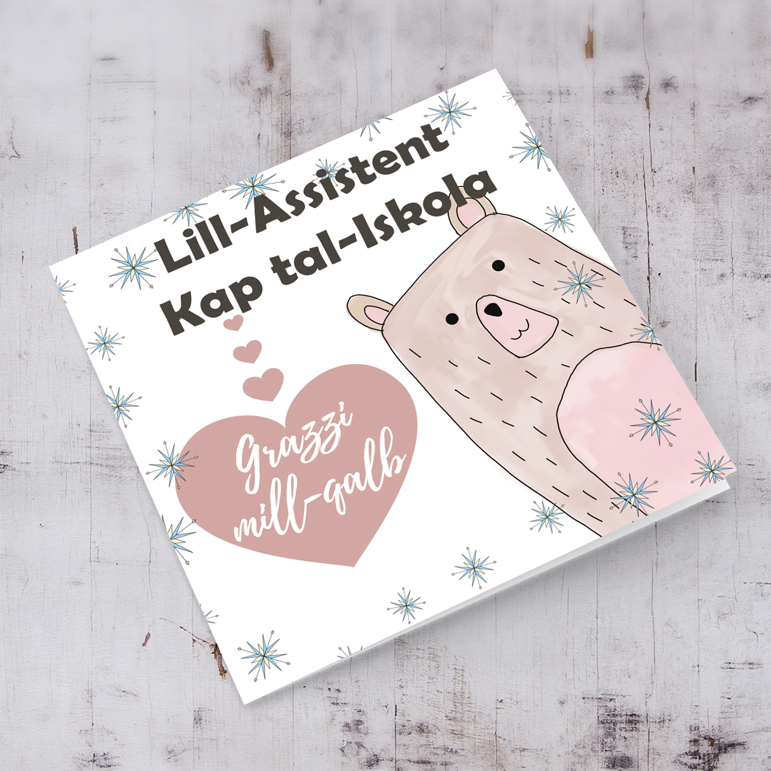 Bear themed thank you card for Assistant Head in Maltese