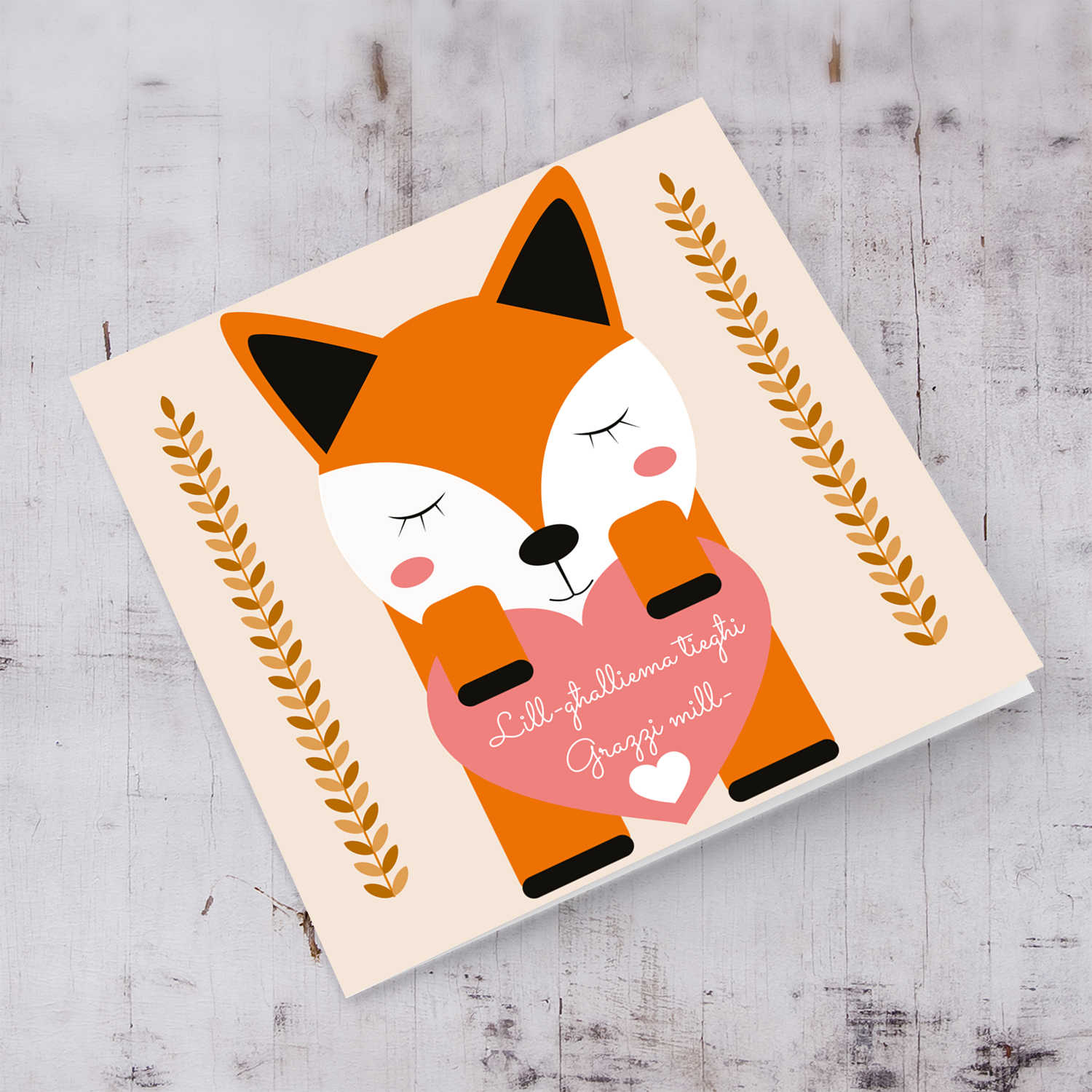 Fox themed thank you card for teacher in Maltese