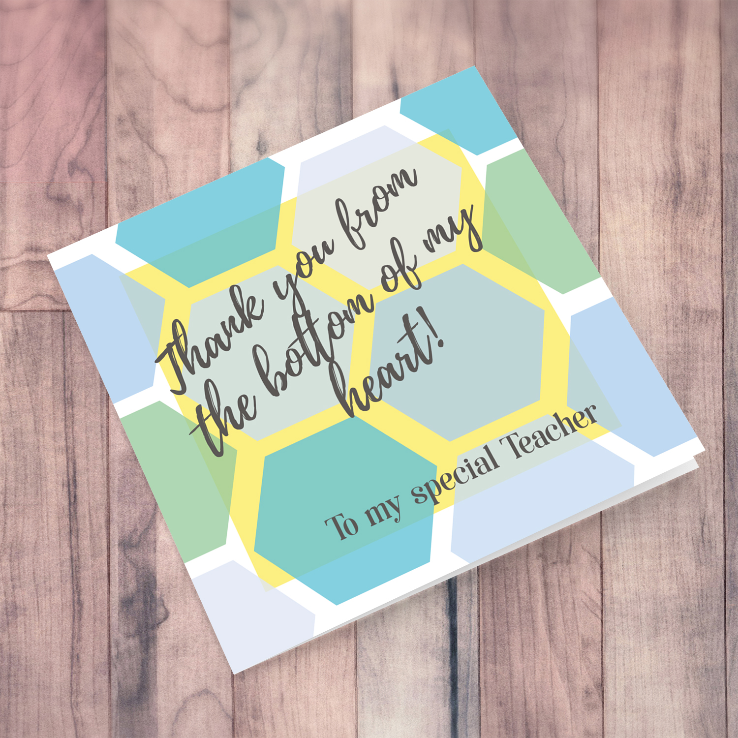 Blue coloured thank you card for Teacher in English