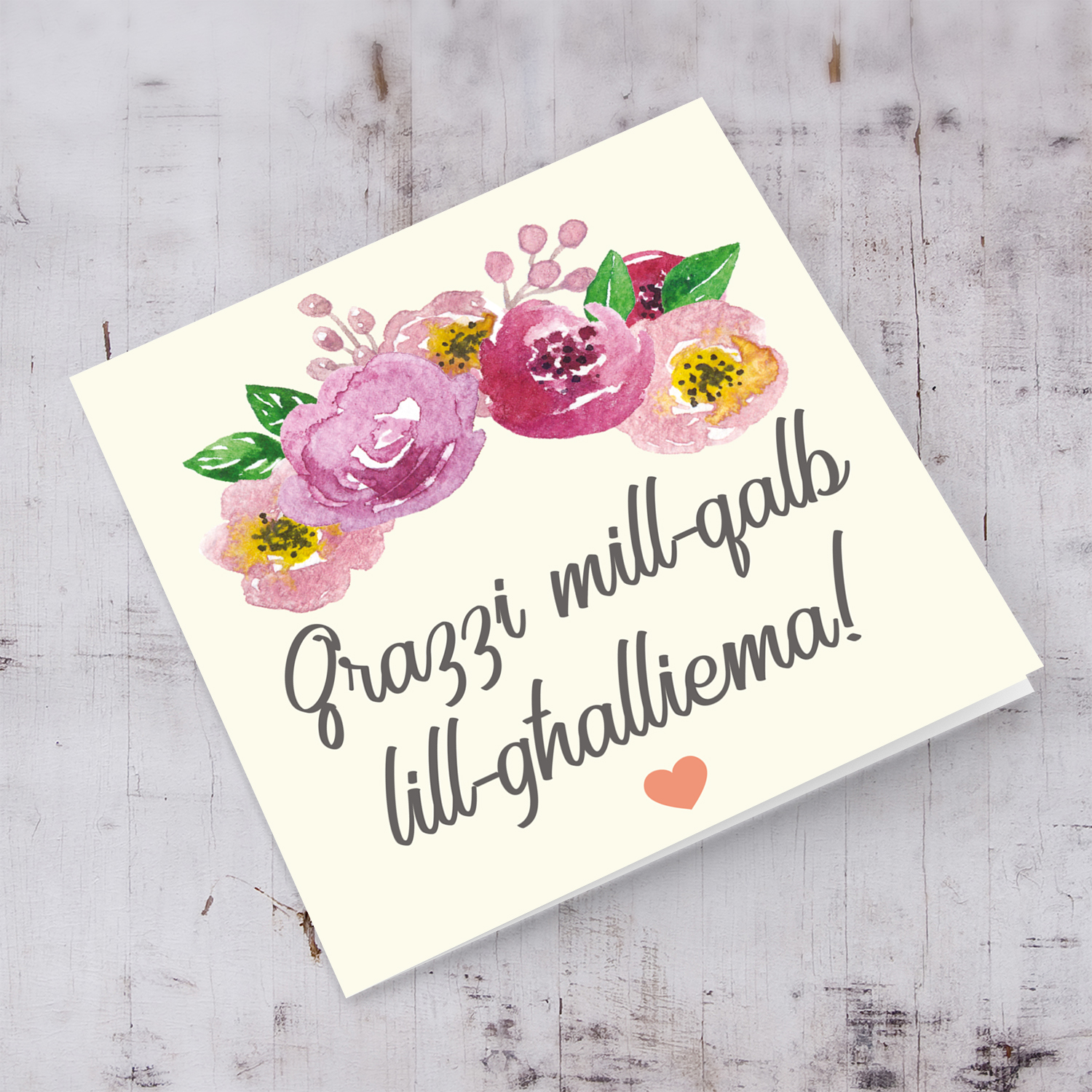 Floral themed thank you card for teacher in Maltese