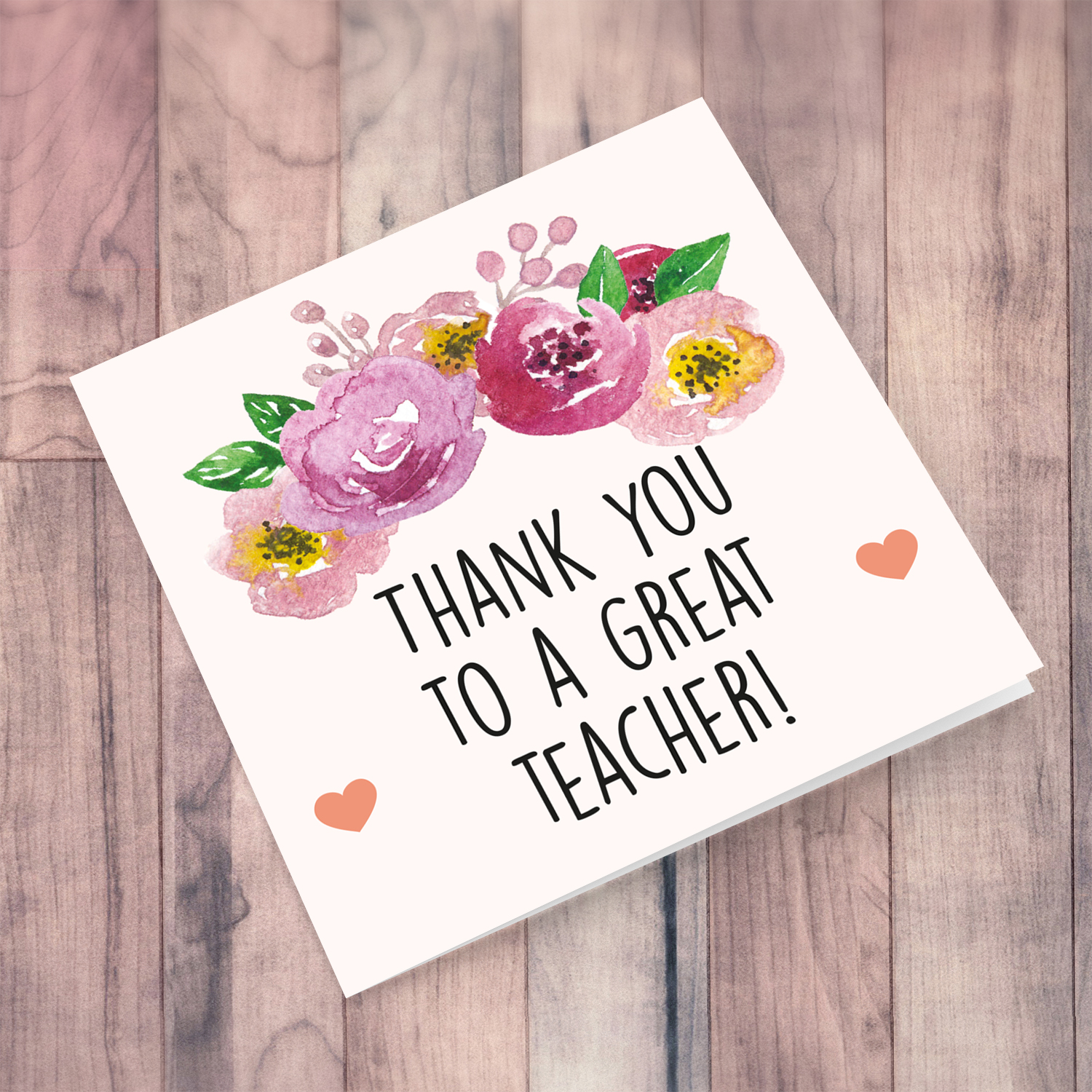 Floral themed thank you card for teacher in English
