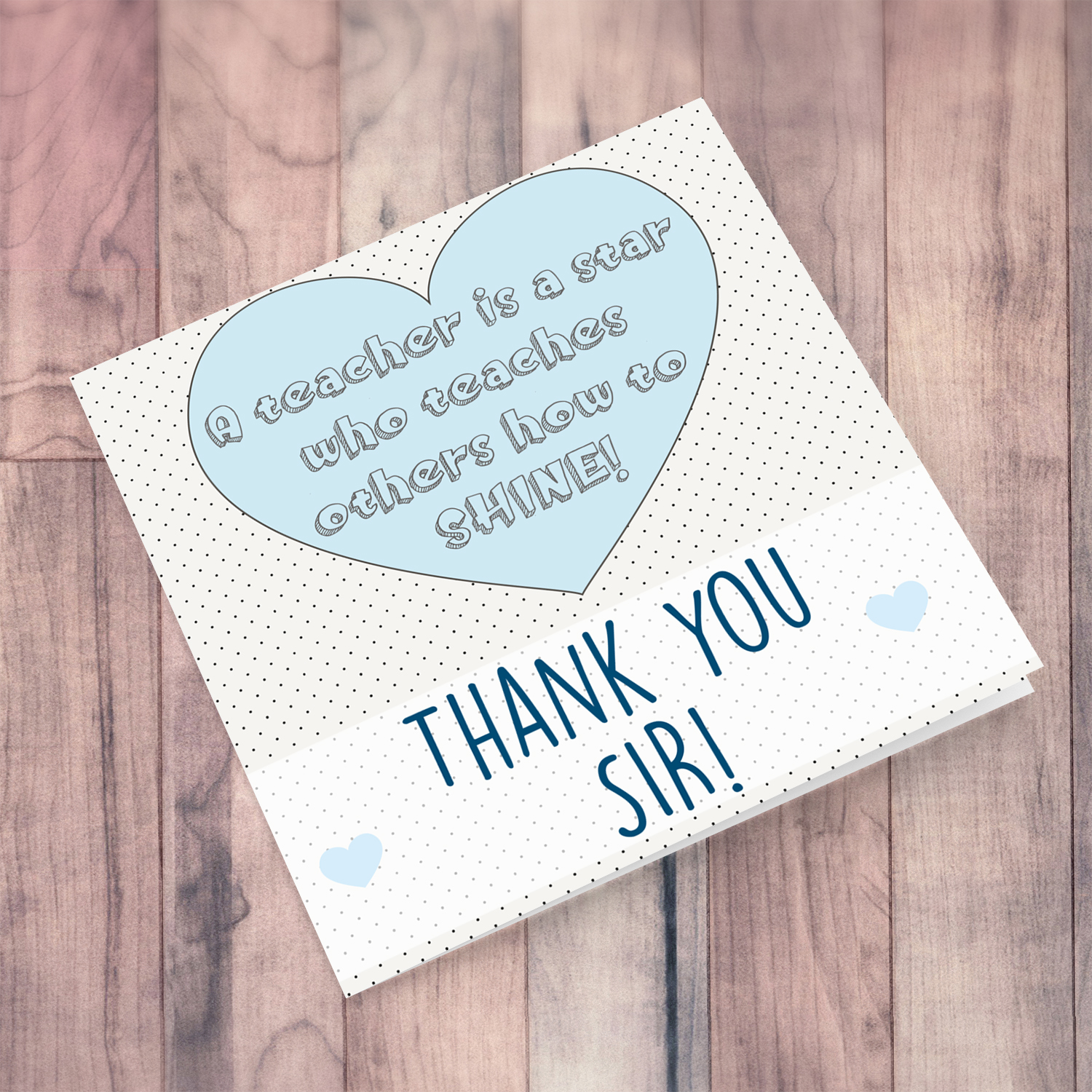 Heart themed thank you card for teacher (male) in English