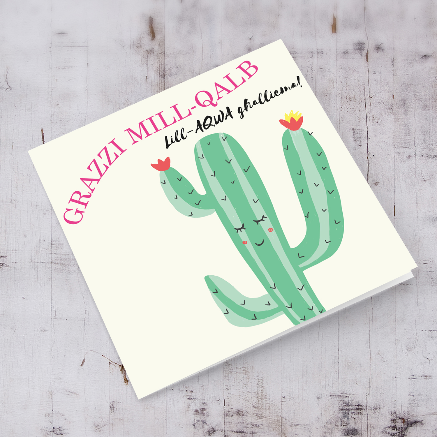 Sweet Cactus themed thank you card for Teacher in Maltese