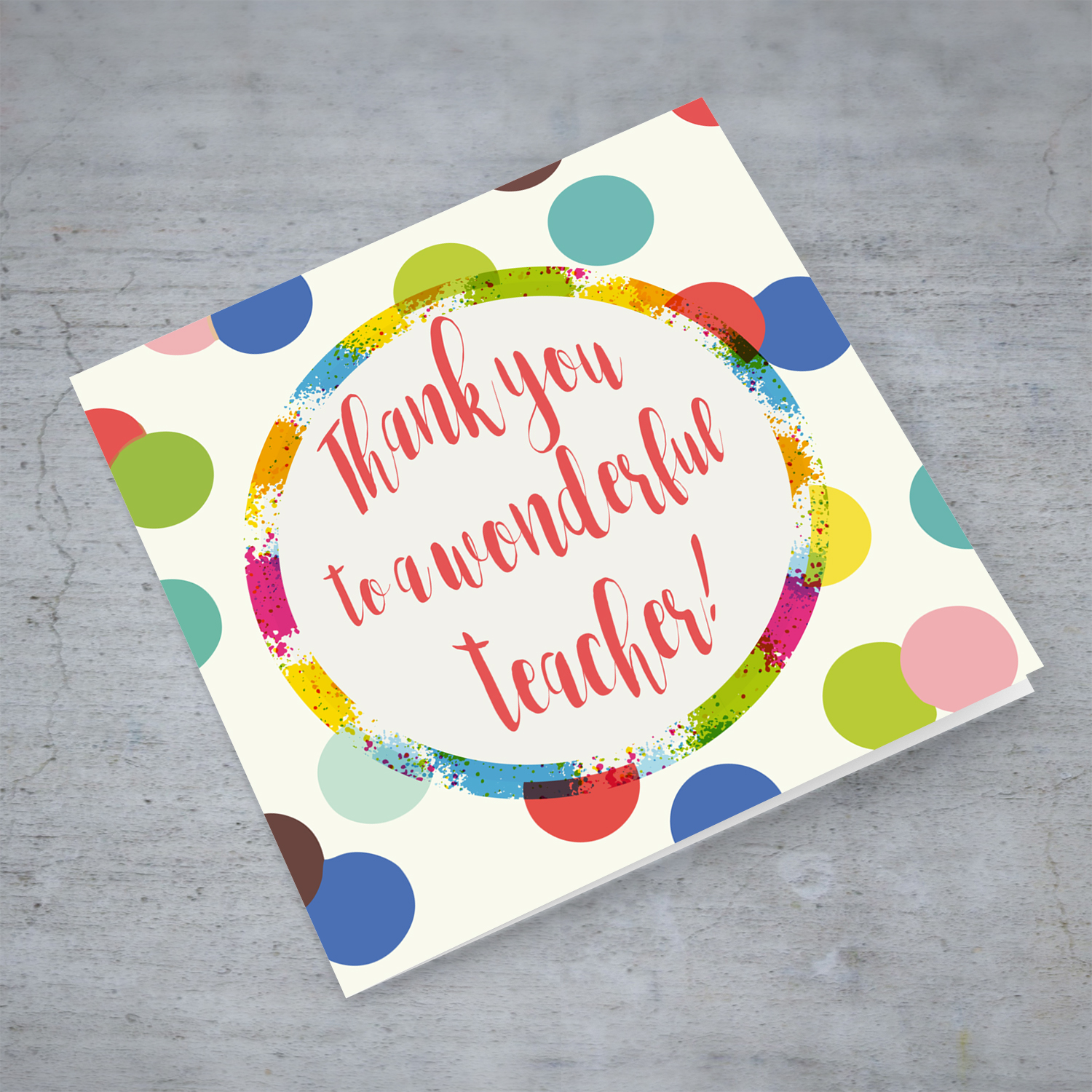 Colourful circles thank you card for teacher in English