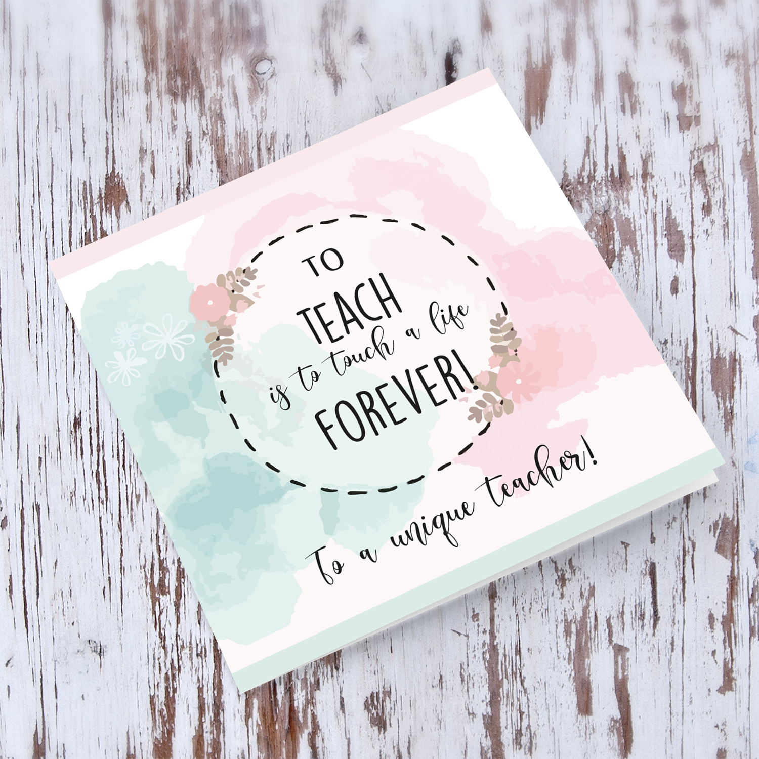 Pastel coloured thank you card for unique teacher in English