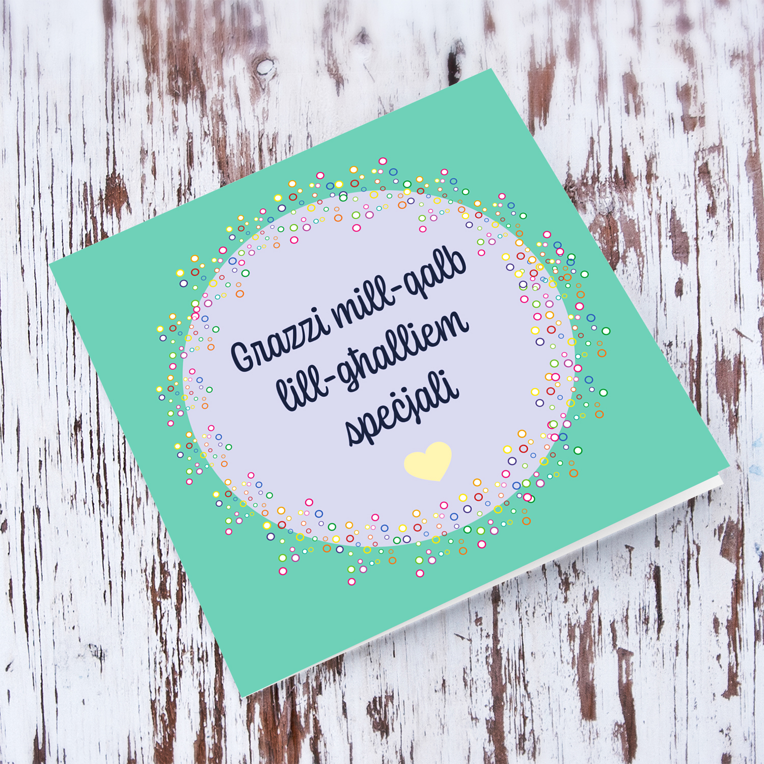 Thank you card for Teacher (MALE) with turquoise background and light blue circle in Maltese