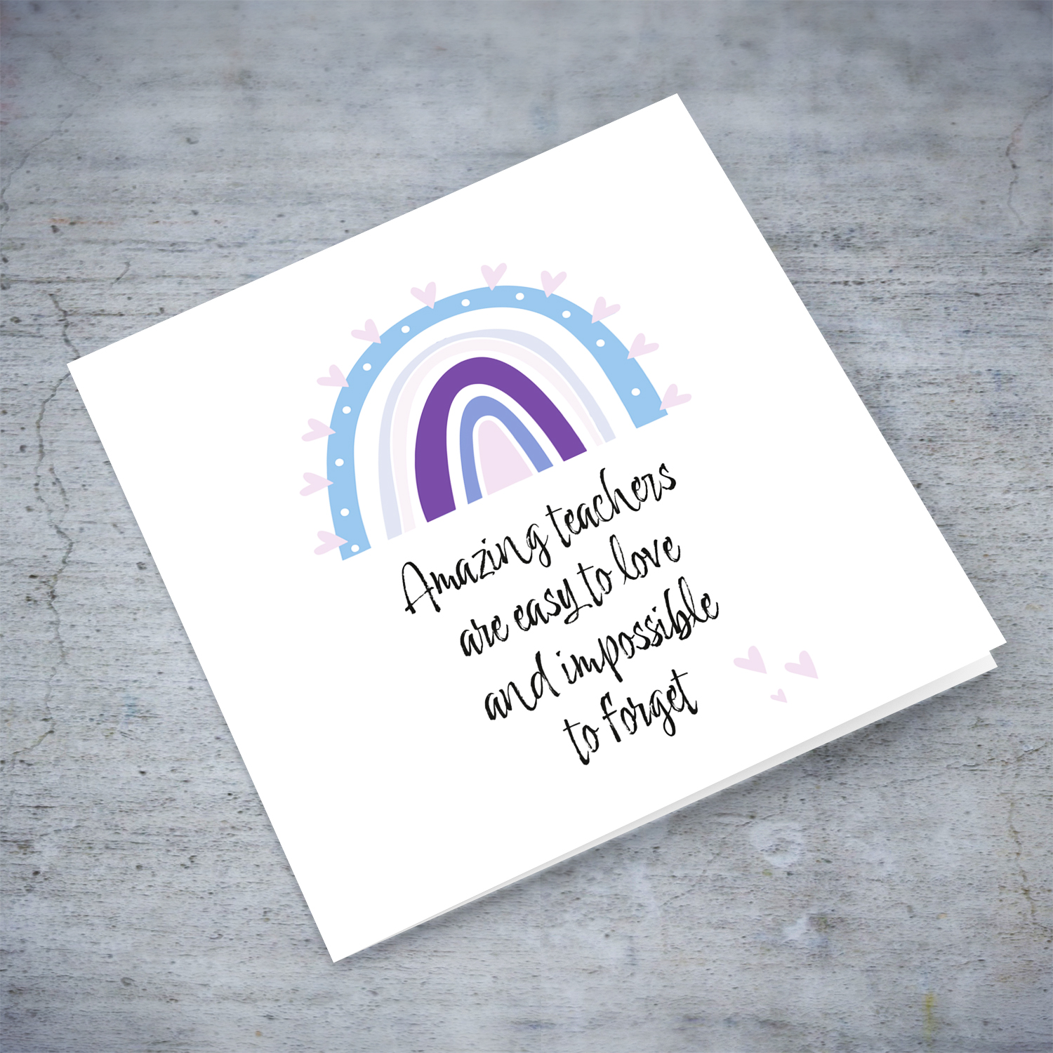 Rainbow themed thank you card for teachers so are impossible to forget in English