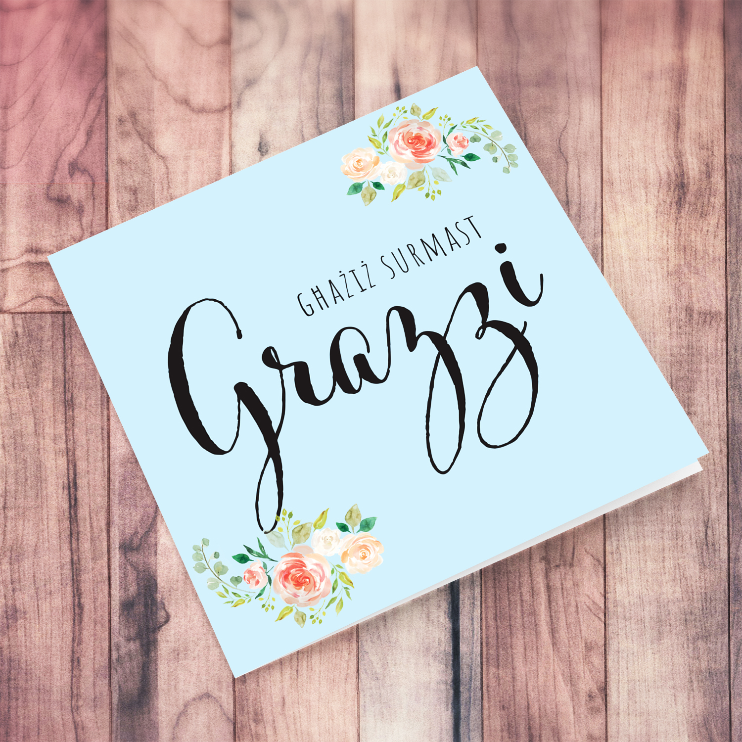 A beautiful thank you card for Head of School with blue background and soft florals in Maltese