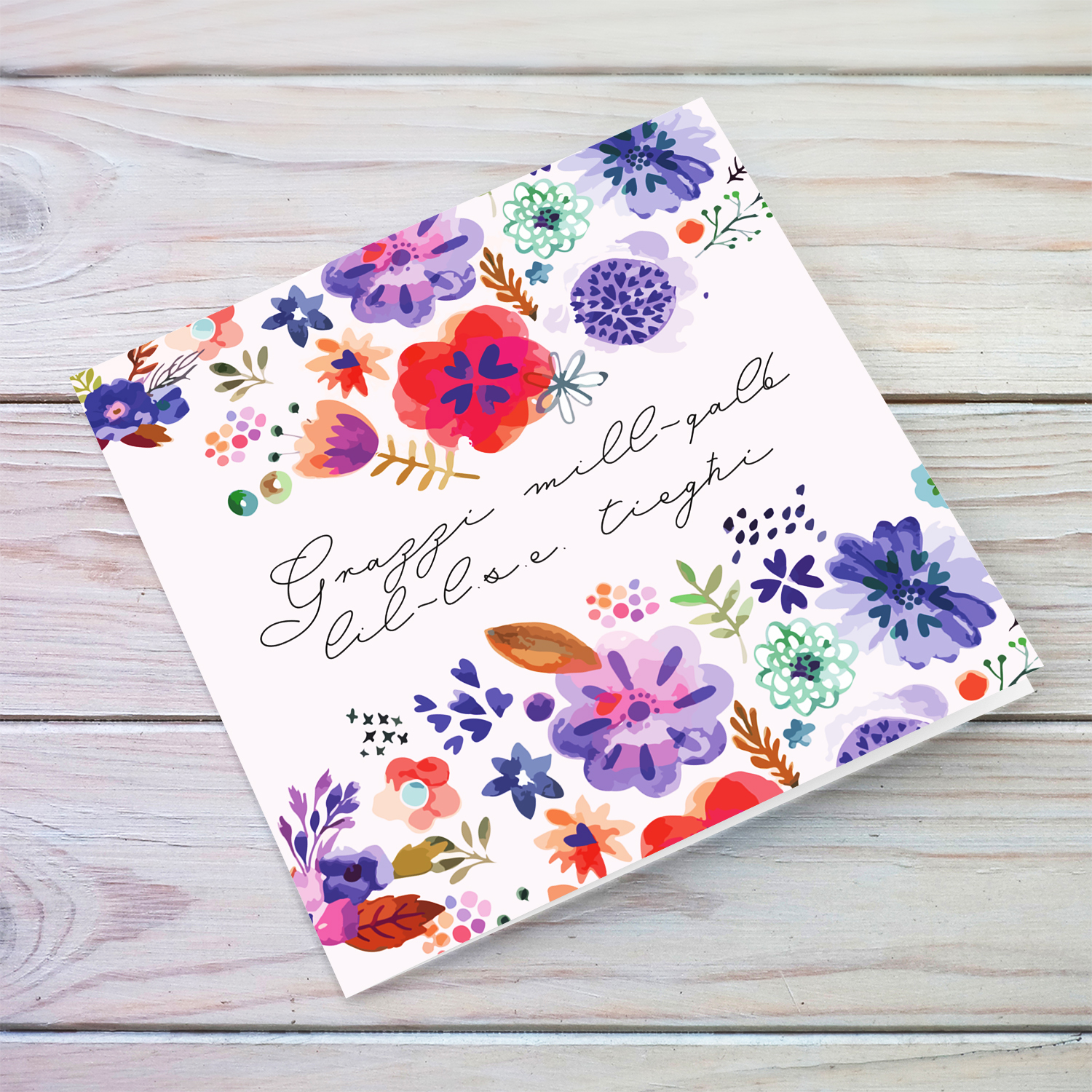 A colourful floral thank you card for L.s.e. in Maltese