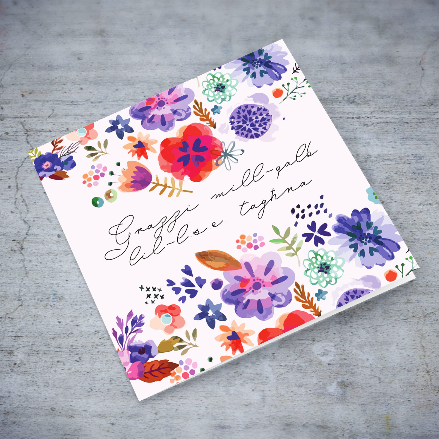 A colourful floral thank you card for L.s.e. in Maltese (Plural)