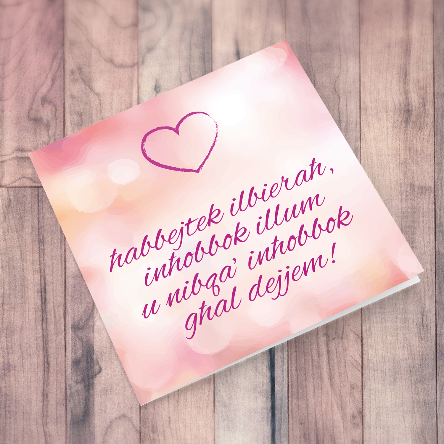 Pink hues Valentines card in Maltese