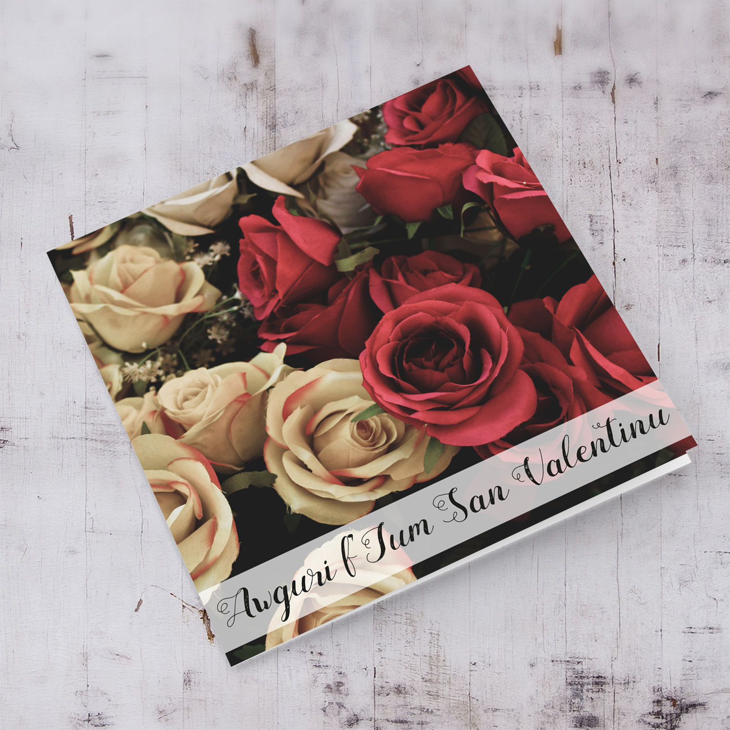Roses bouquet Valentines card in Maltese