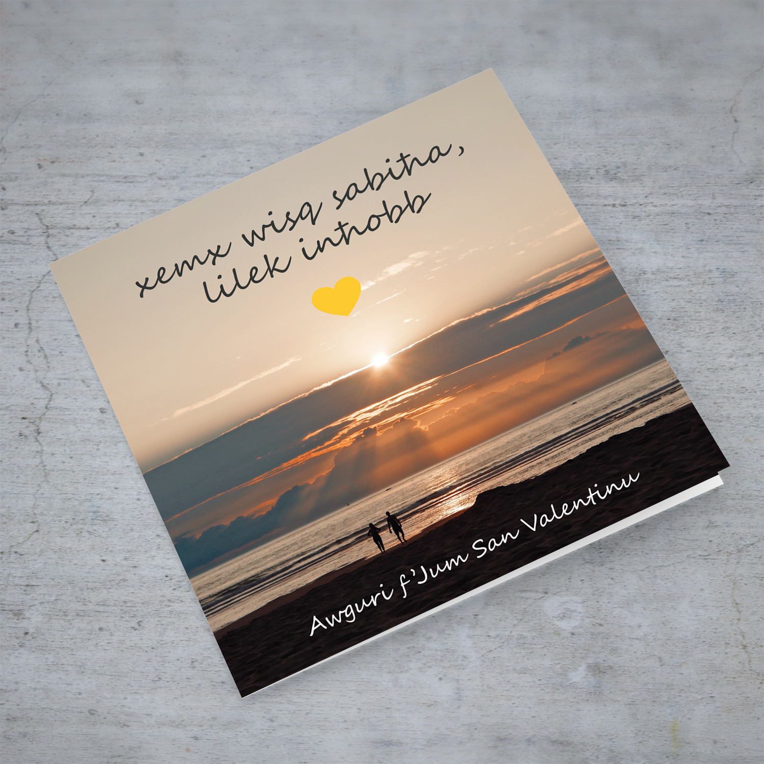 Sunset themed Valentines card in Maltese