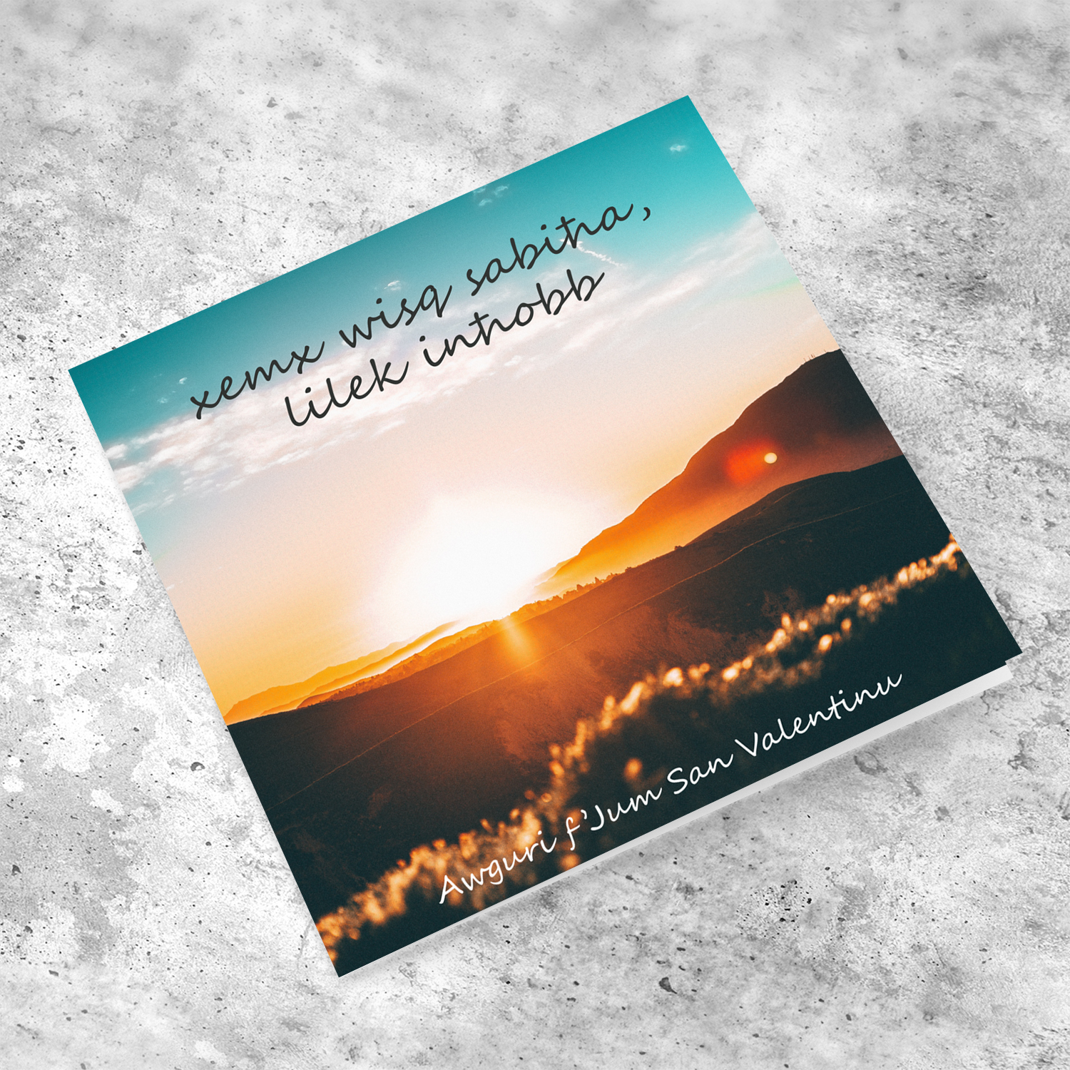 Sunrise themed Valentines card in Maltese