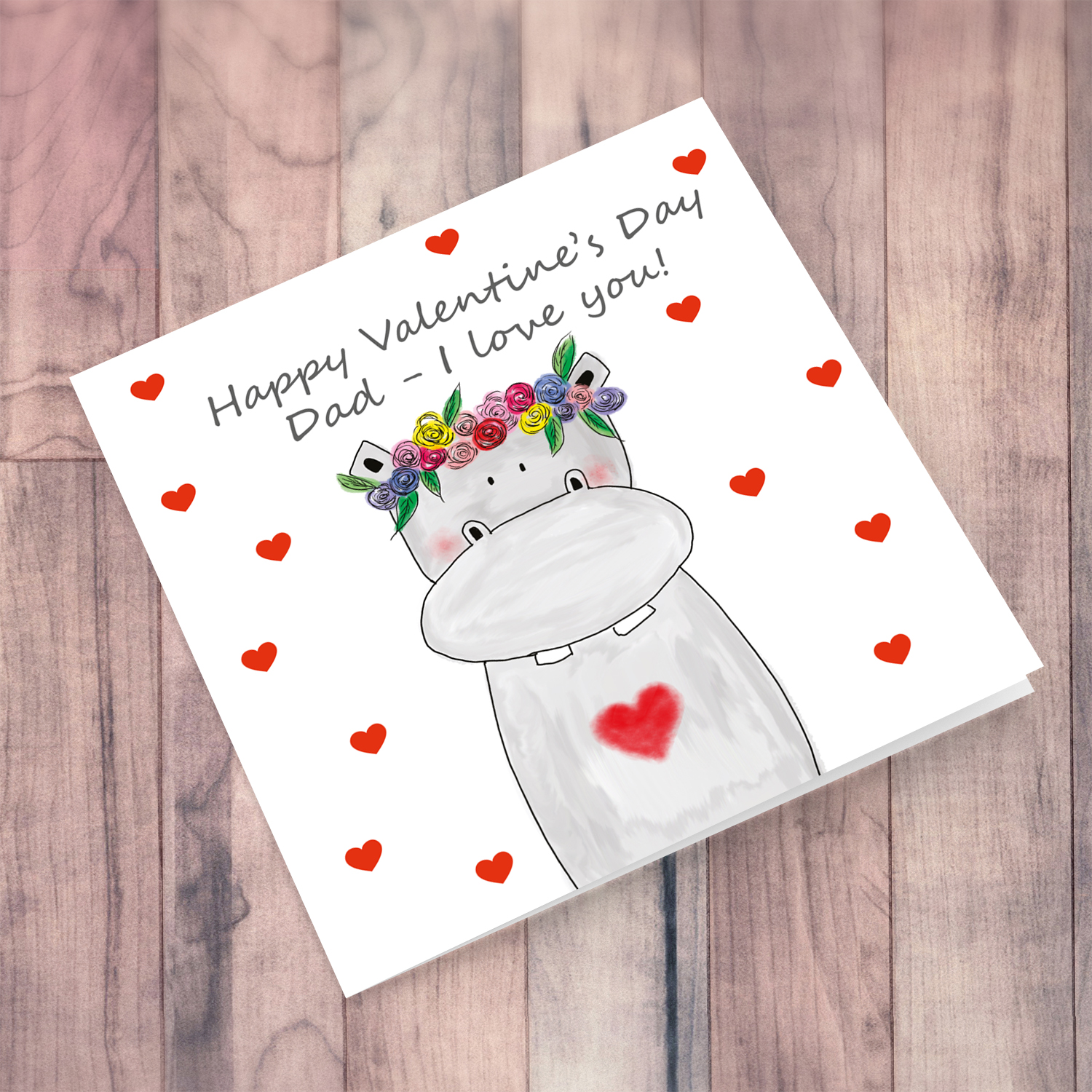 Hippo themed Valentines card from Dad in English
