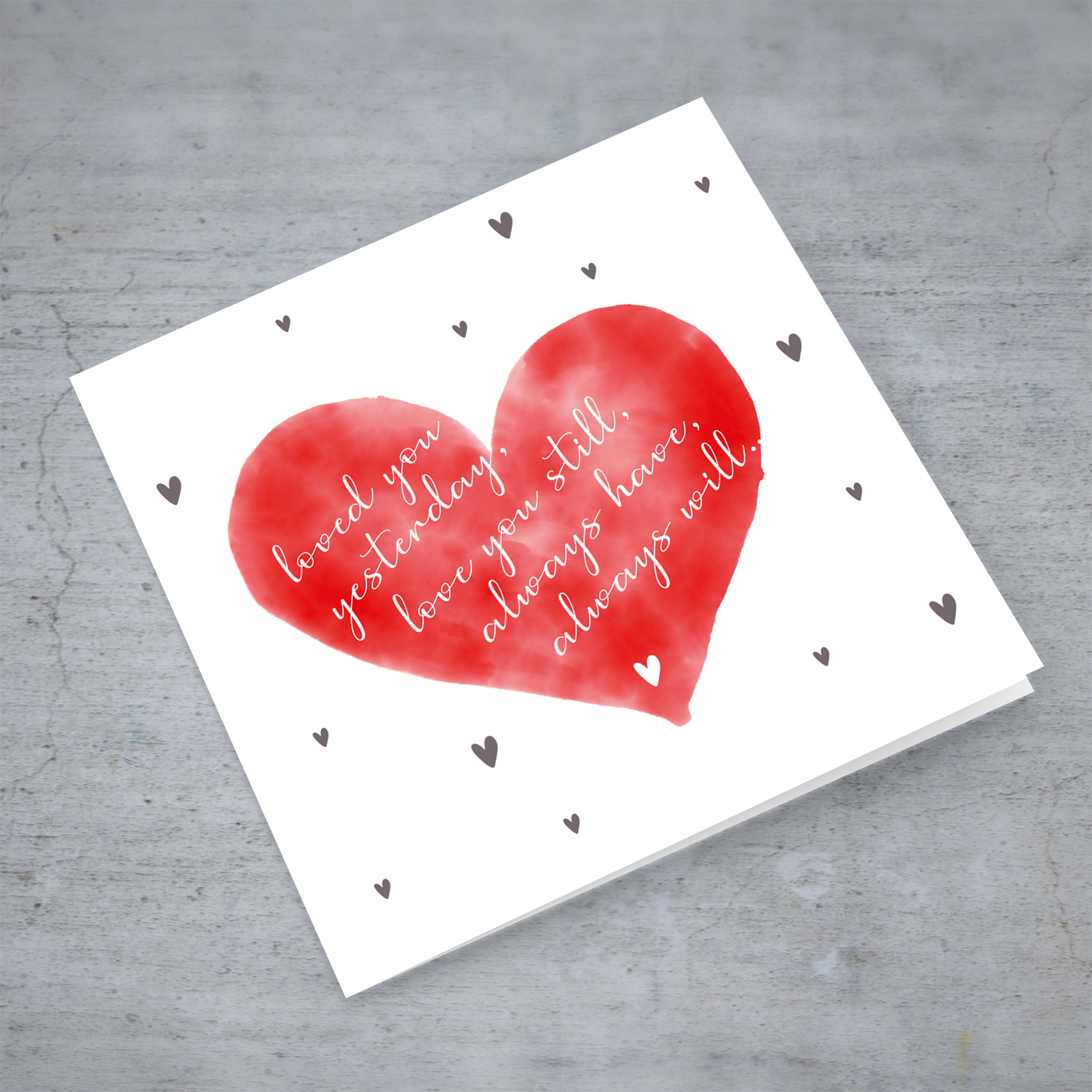 Red heart valentines card in English