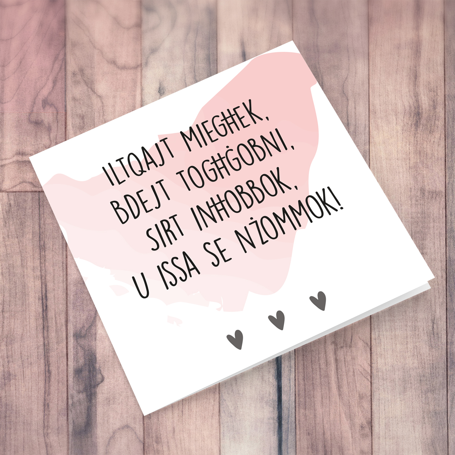 Iltqajt miegħek Watercolour background Maltese Valentine's Card