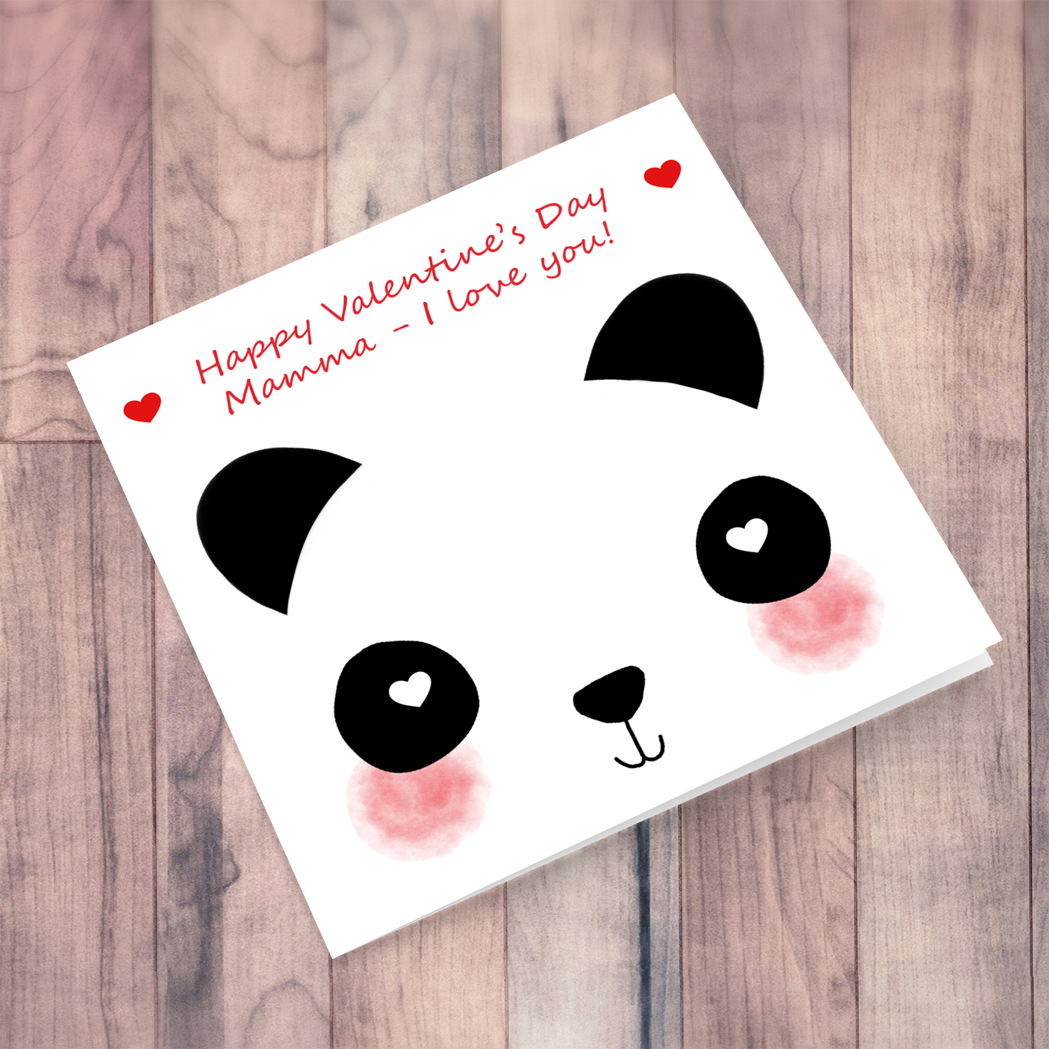 Panda themed Valentines card for mum in English