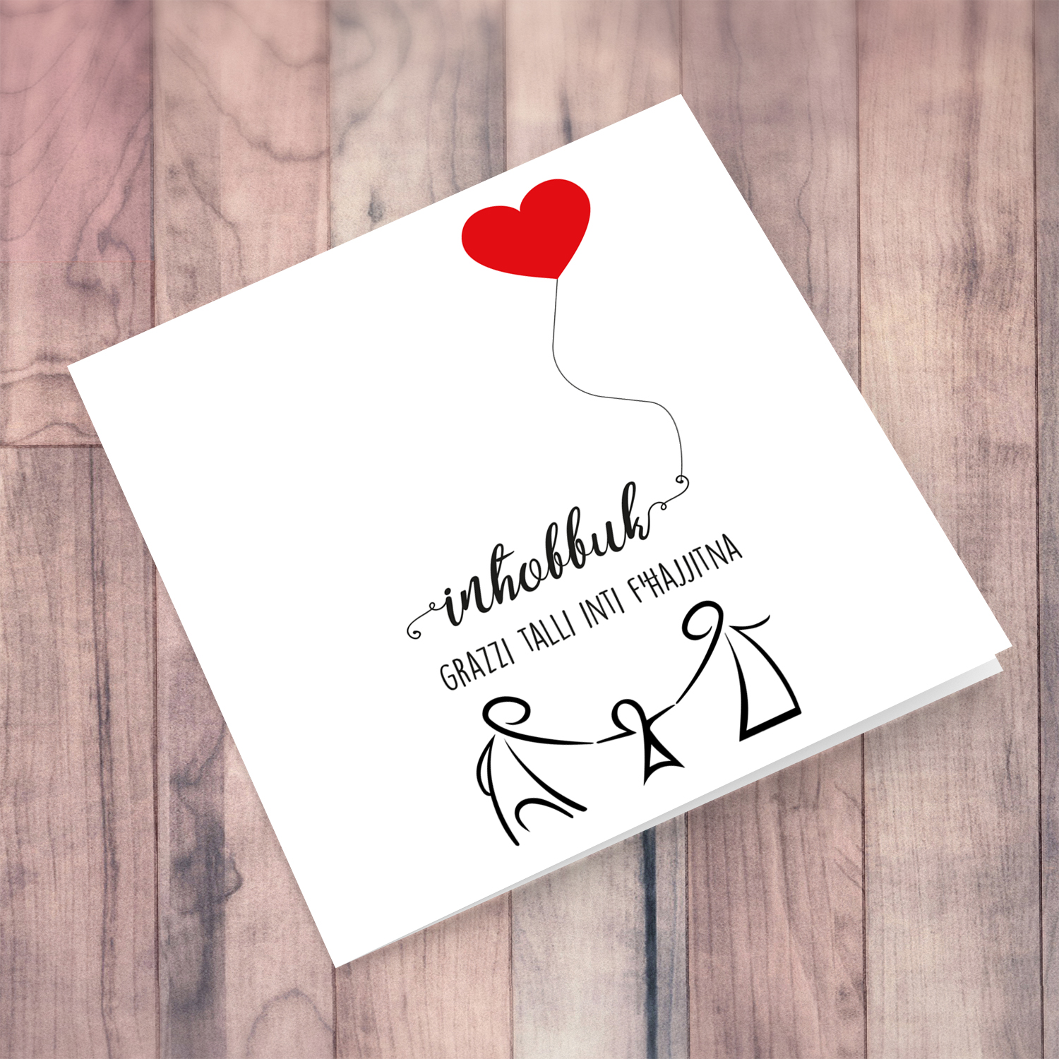 Family themed Valentine's Card with red heart and one child in Maltese