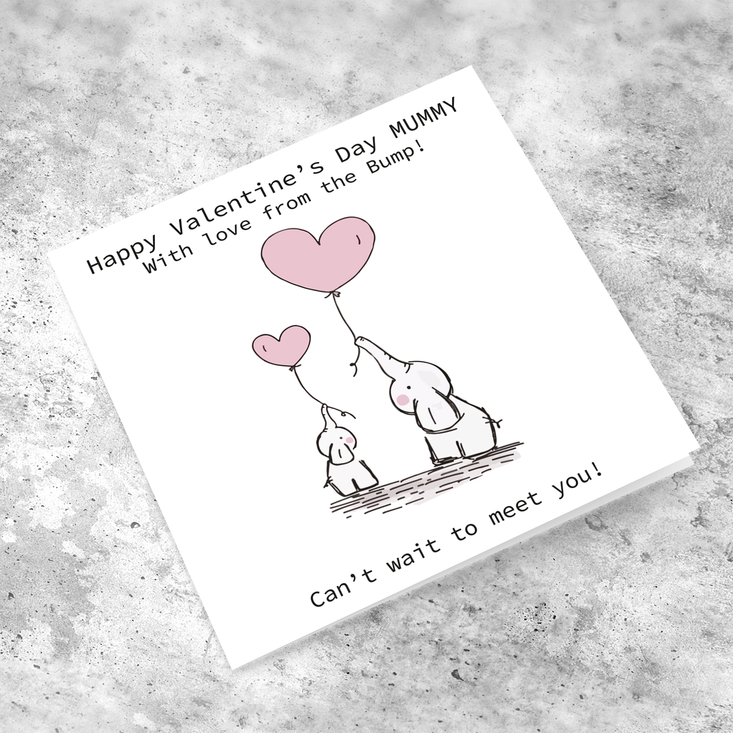 Happy Valentine's Mummy - elephants holding pink balloons in English