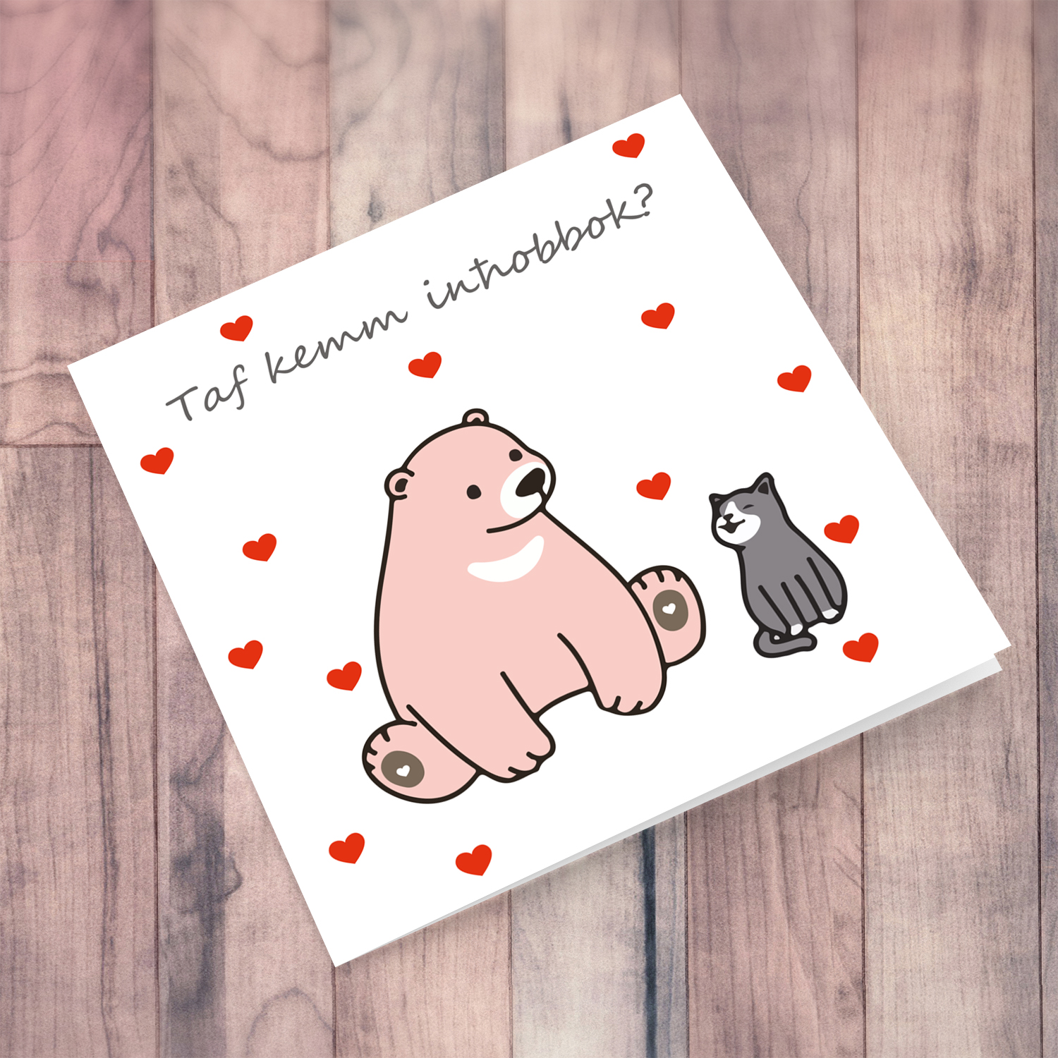 Valentines Card with bear and cat in Maltese