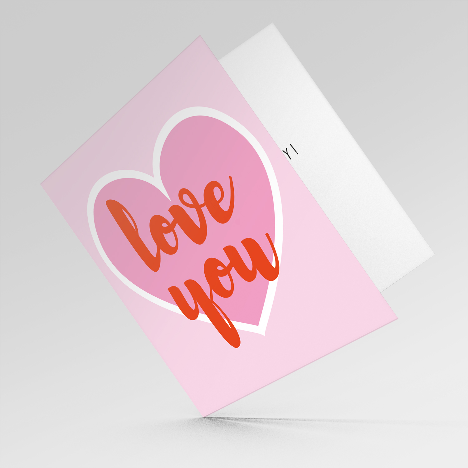 Pink heart and red text love you Valentine's Card in English