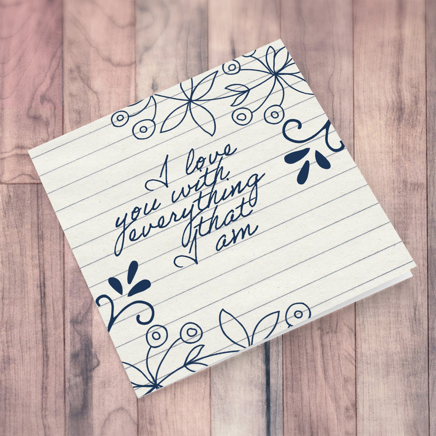 Notebook themed Valentine's Day card with doodles in English